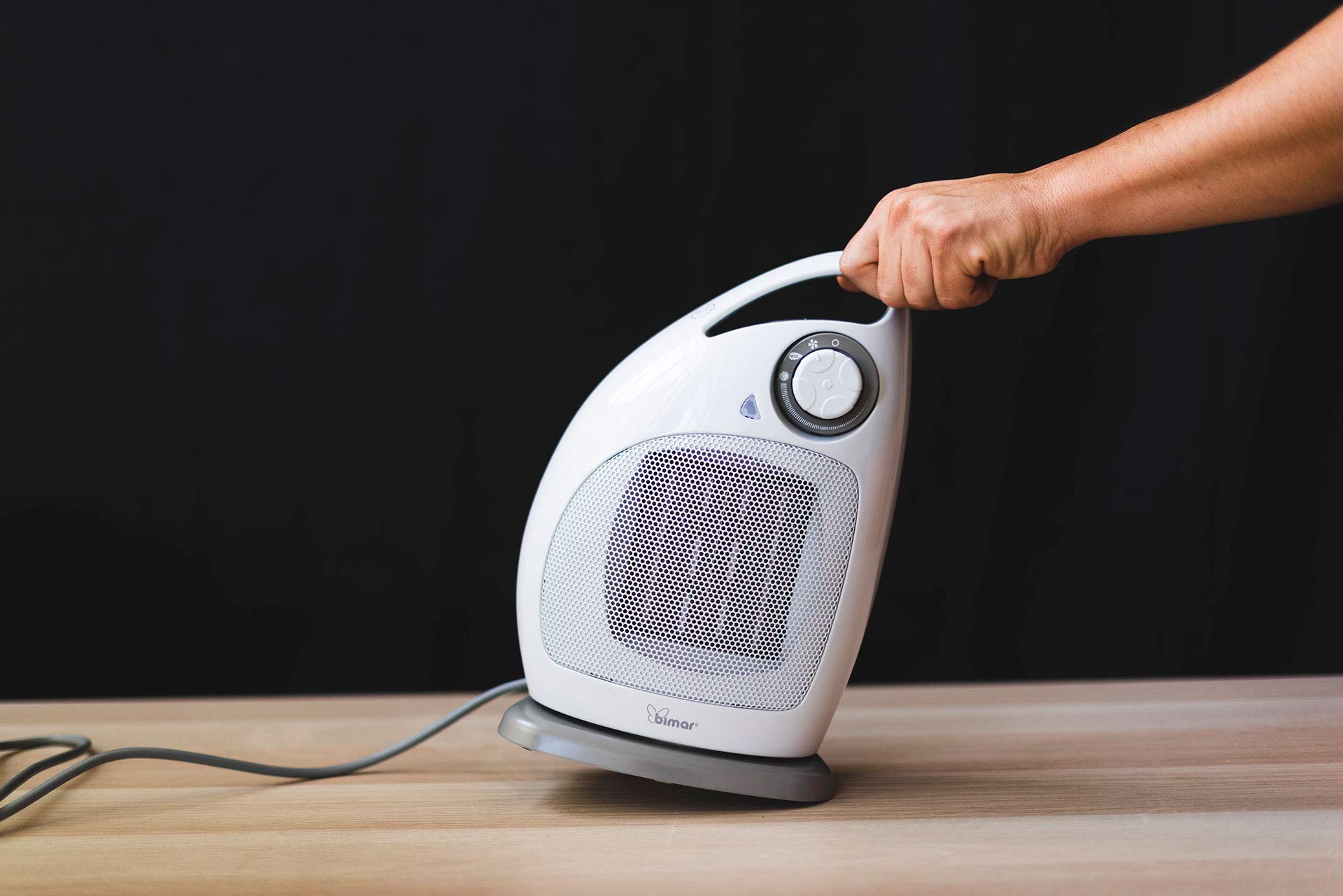 bimar HP102 Stufetta Elettrica, Termoventilatore Elettrico da 1500W a Basso Consumo con Termostato Regolabile e 2 Potenze di Riscaldamento, Corpo in Plastica con Maniglia Integrata, da Tavolo