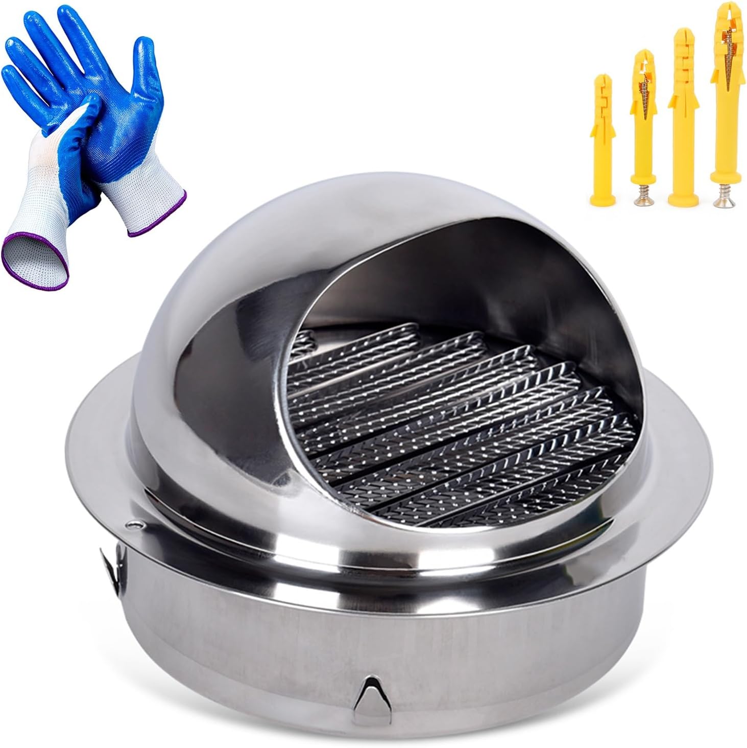 Vent cover, Vent Duct Cover, Round Soffit Air Vent, Louvered Vent Hood, Exhaust Hood Vent, Cap Vent Round, 304 Stainless Steel Wall Vent Hood, With Fly Screen Mesh, for Ventilation And Exhaust )