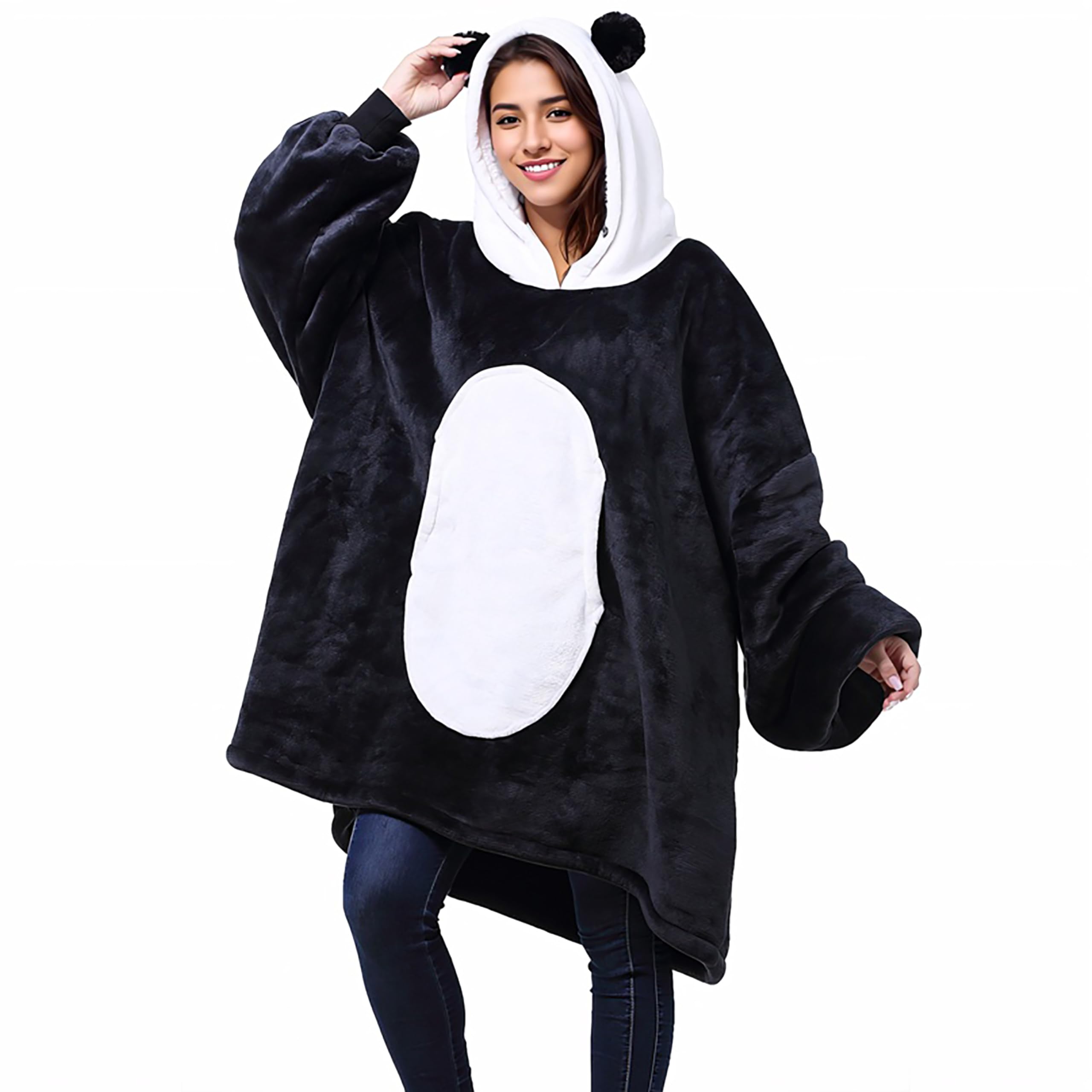 Solaris Panda Wearable Blanket Hoodie with Large Pocket, Warm Super Soft Cozy Sherpa Sweatshirt Hoodie for Adults & Teens, Best Gift for Your Lover