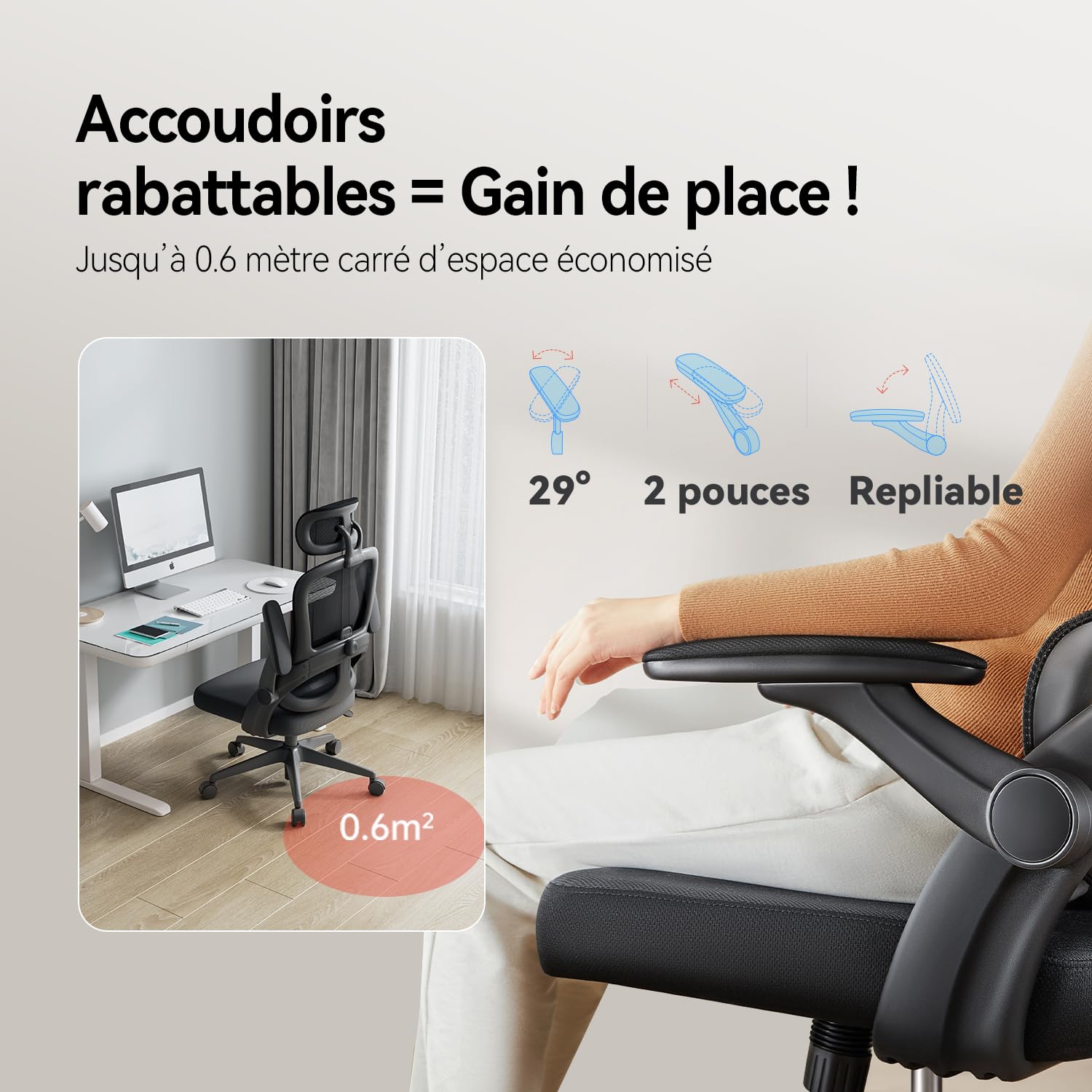SIHOO M102C Chaise de Bureau, Chaise Ergonomique Fauteuil de Bureau Dossier Haut, Chaise de Bureau Grande et Haute avec accoudoirs rabattables, Soutien Lombaire réglable, Chaise avec appuie-tête，Noir