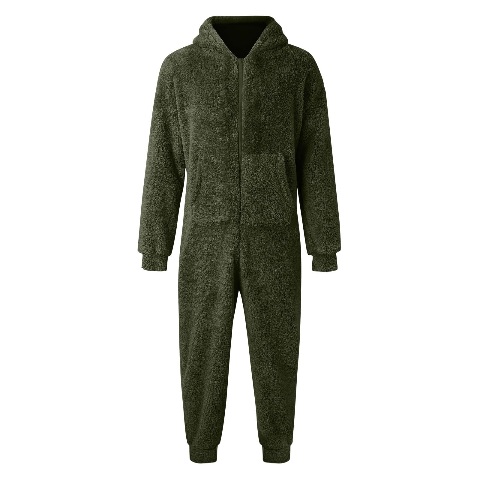 Fleece-Overall für Herren, Einteiler, flauschig und weich, Jumpsuit, kuschelig und warm, langärmlig, mit Kapuze, für Herbst und Winter