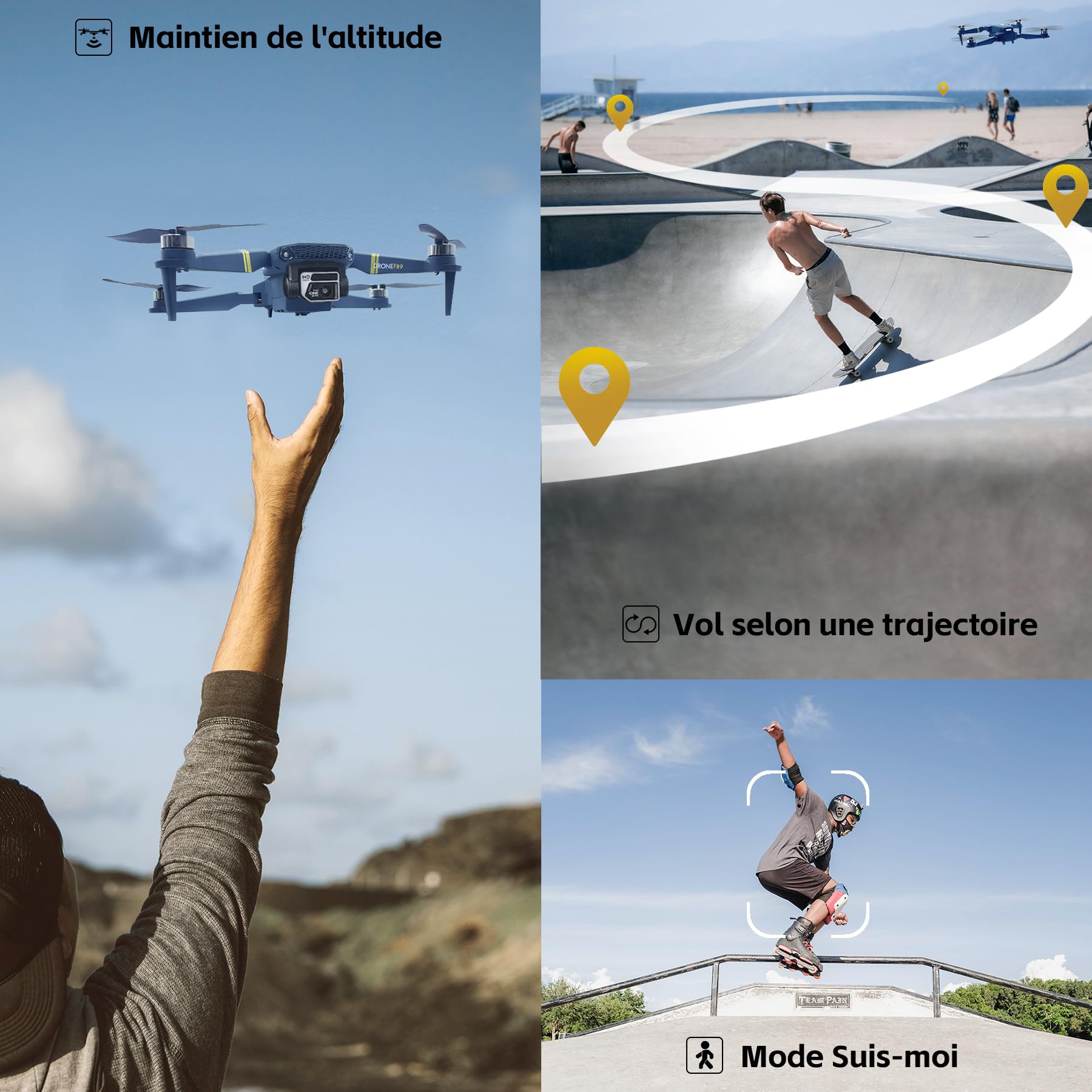 Drone avec caméra 4K UHD pour adultes et débutants, 84 min de vol (3 batteries), portée 800 m, moteur sans balais, maintien d’altitude automatique, suivi auto, WiFi FPV, quadcoptère pliable