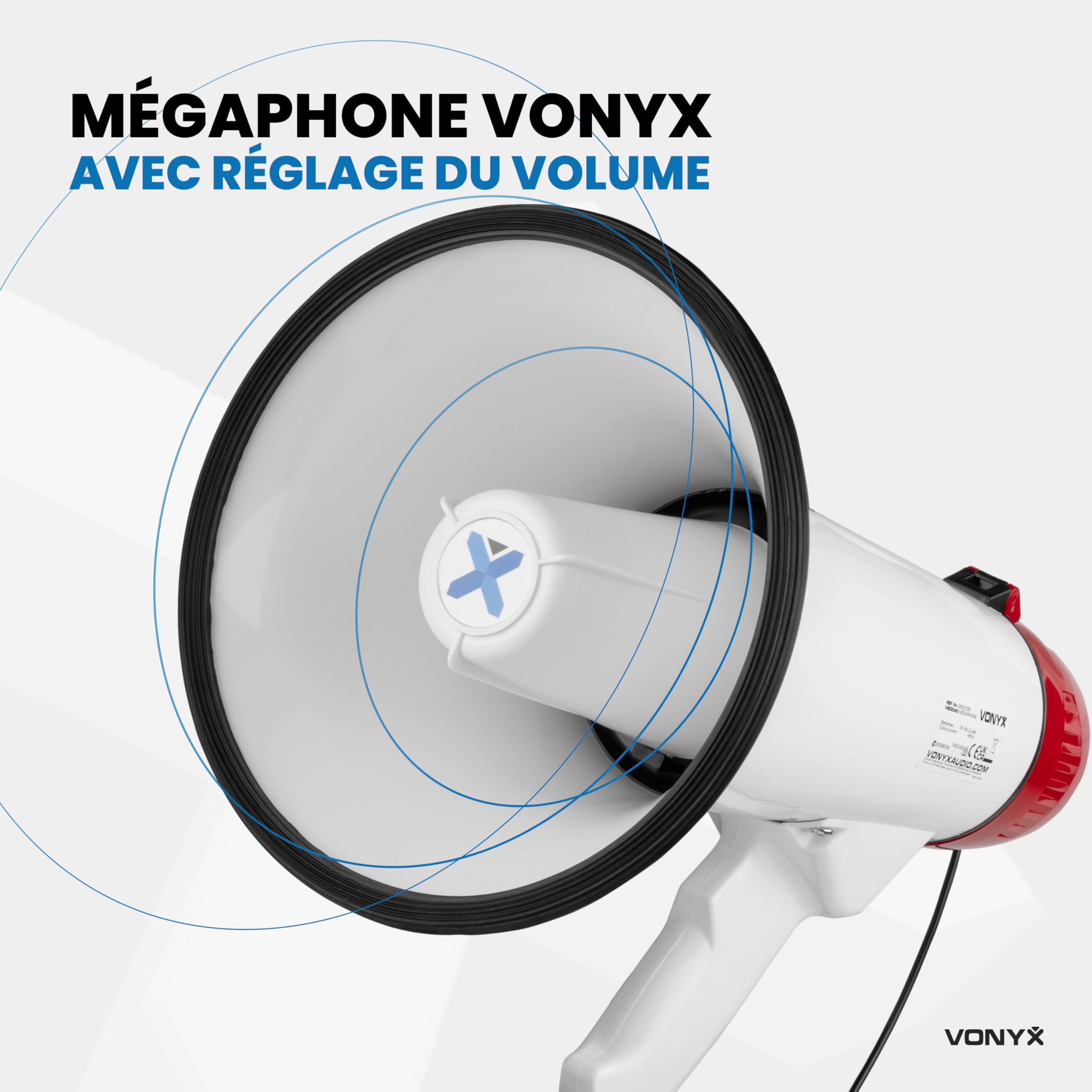 VONYX MEG045 Mégaphone 45W avec Batterie MB60, Idéal pour Manifestations et Matchs Sportifs - Jusqu’à 1 km, Micro Main Détachable, Bluetooth & Lecteur MP3, Dragonne, Réglage du Volume