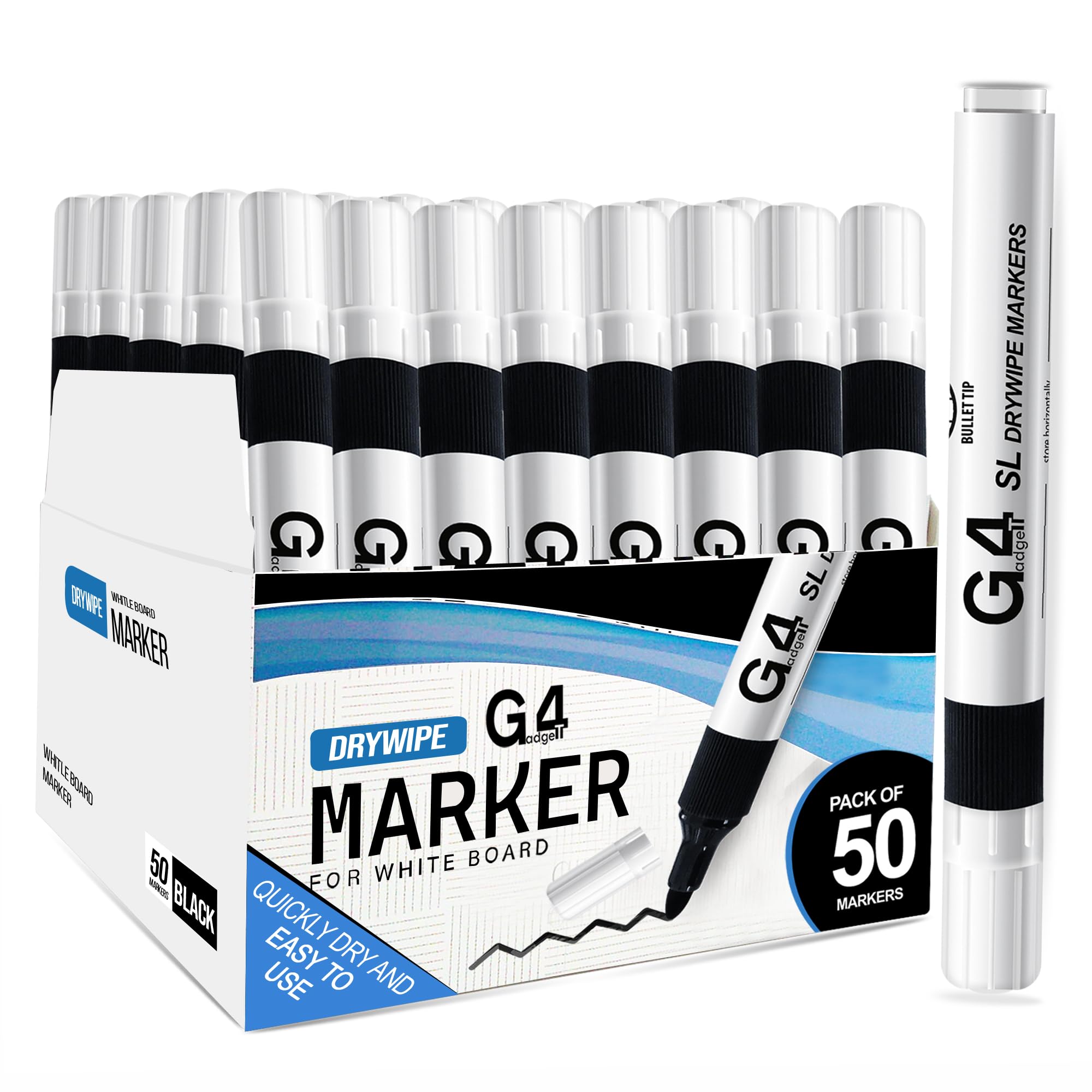 50 X Whiteboard Dry Wipe Marker Pens Bullet TipNon-Toxic Ink Black Colour