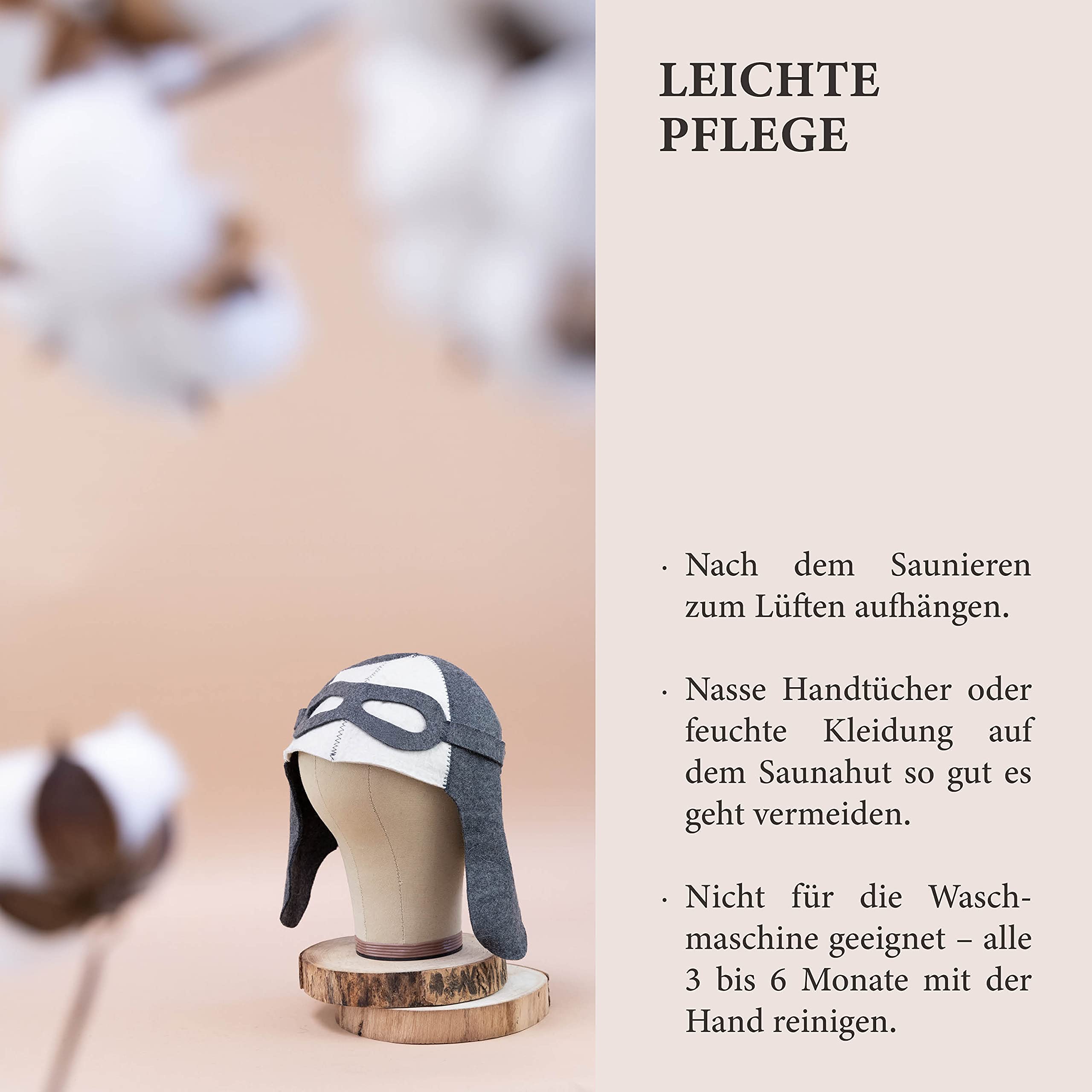 LoFelt® sombrero de fieltro para sauna mujer/hombre con guía informativa para sauna - ideal para una experiencia única en la sauna - modelo Piloto - gorra para sauna - gorro para sauna