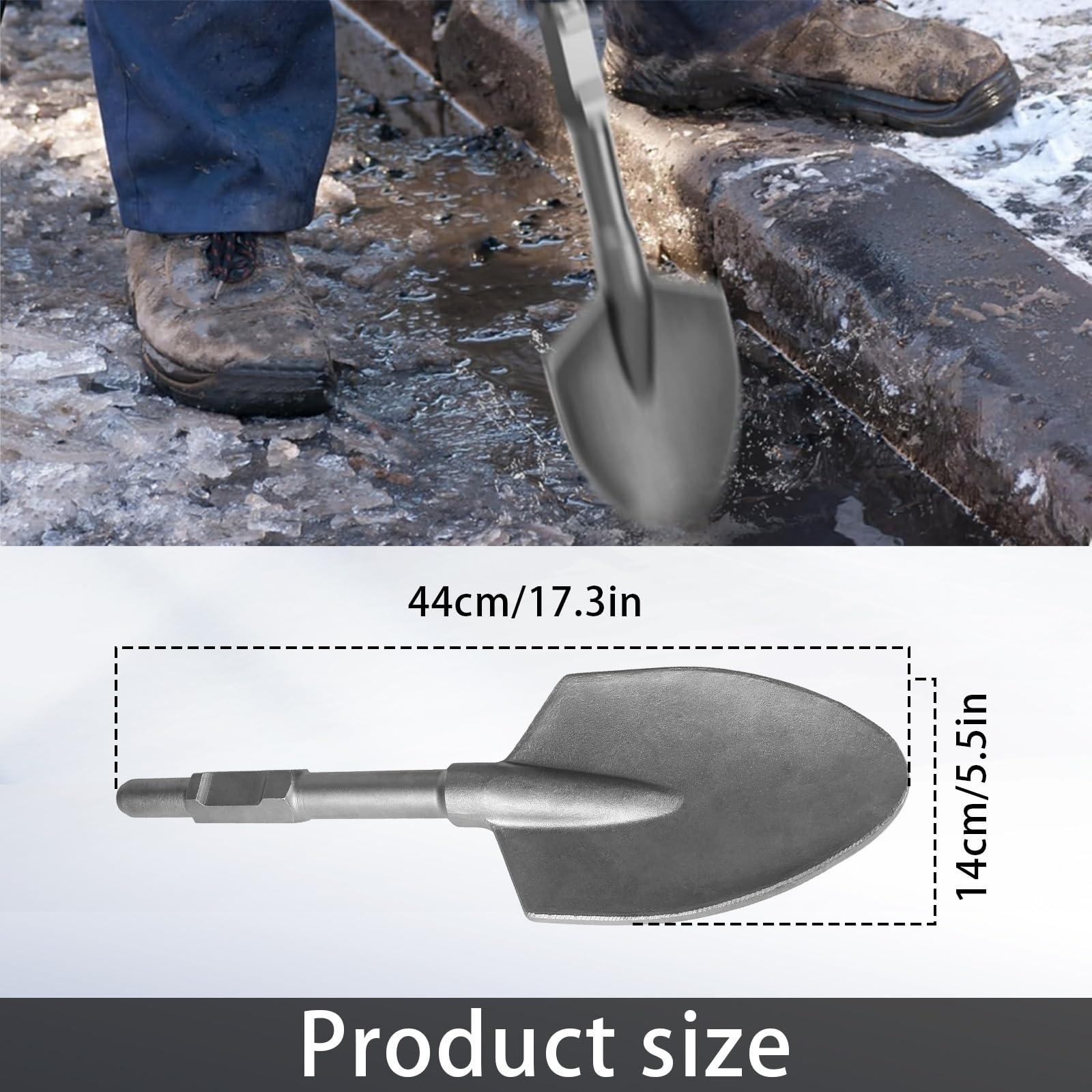Scalpello a Pala SDS HEX, Martello da Demolizione 44 x 14 cm in Acciaio 40CR per Piccone Elettrico da 65A Scalpello SDS HEX con Albero Esagonale per Rimozione di Terra Dura Argilla e Mobili in Cemento
