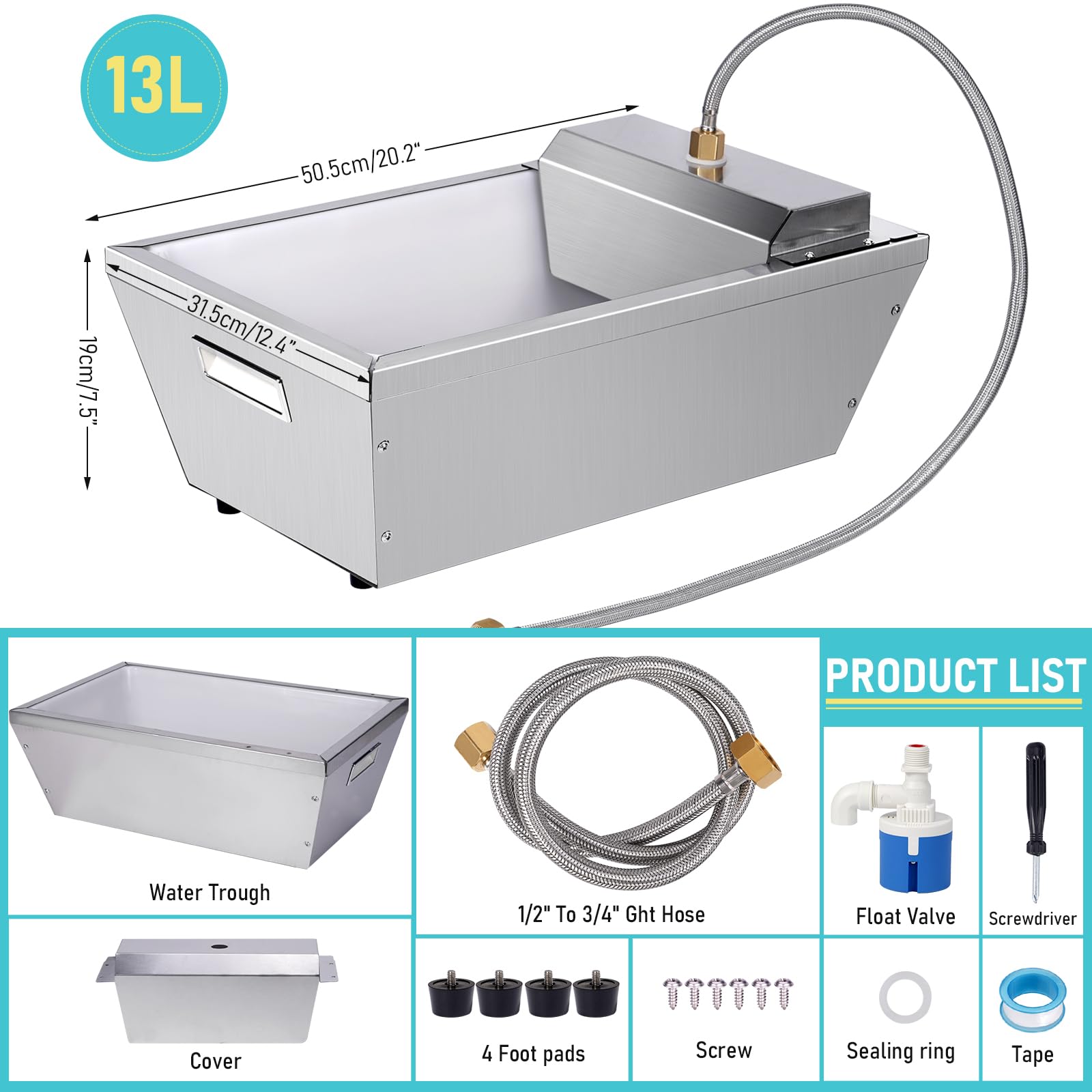 Automatischer Wassertrog für Nutztiere, 13L Metall-Wasserspender für Hunde, selbstfüllender Wasserspender mit großem Fassungsvermögen für Pferde, Ziegen, Schafe und Haustiere