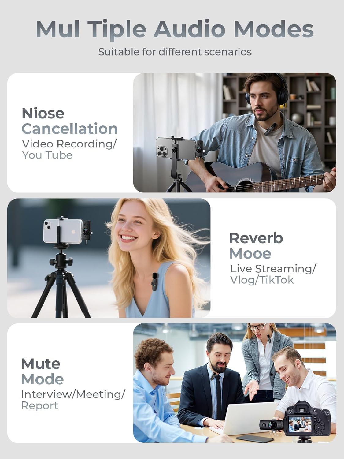 Wireless Lavalier Microphone for iPhone 3-in-1 Mini Mic with 20H Battery & 80ft Range - DSP Noise Cancellation, Smart Modes for Content Creators Live Streaming - Image 5