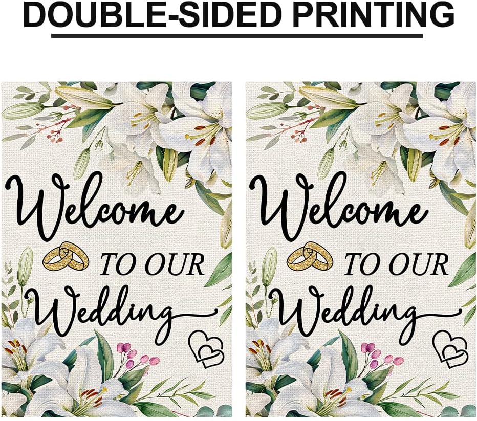 Welcome To Our Wedding Garden Flags 12x18 Inch Double Sided Burlap, Floral Marriage Romantic Small Flag Yard Lawn Just Married Wedding Outdoor Decorations DF948 - Image 8