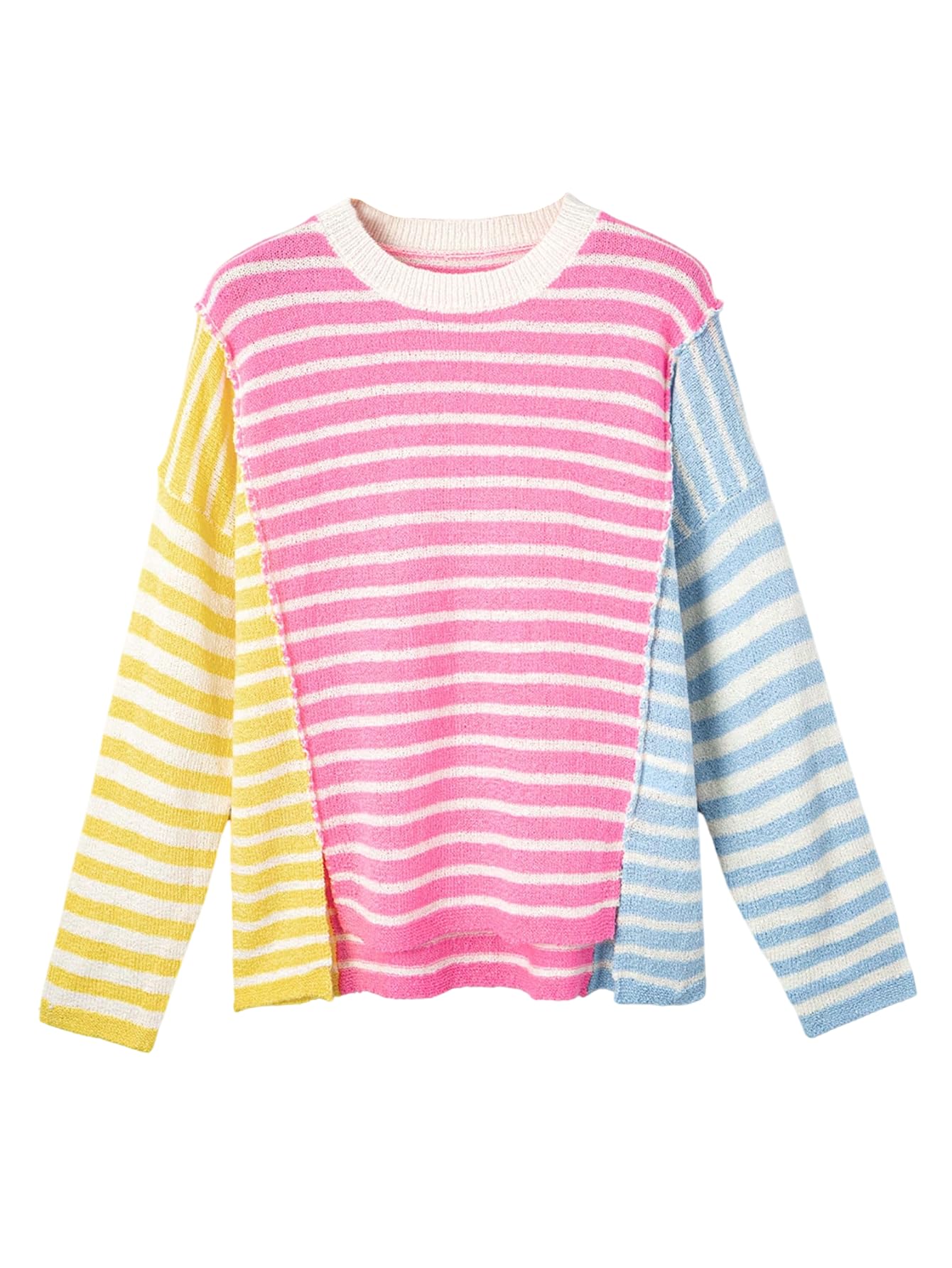 SOLY HUX Womens Striped Color Block Sweater Long Sleeve Crew Neck Knit Pullover Loose Jumper Tops
