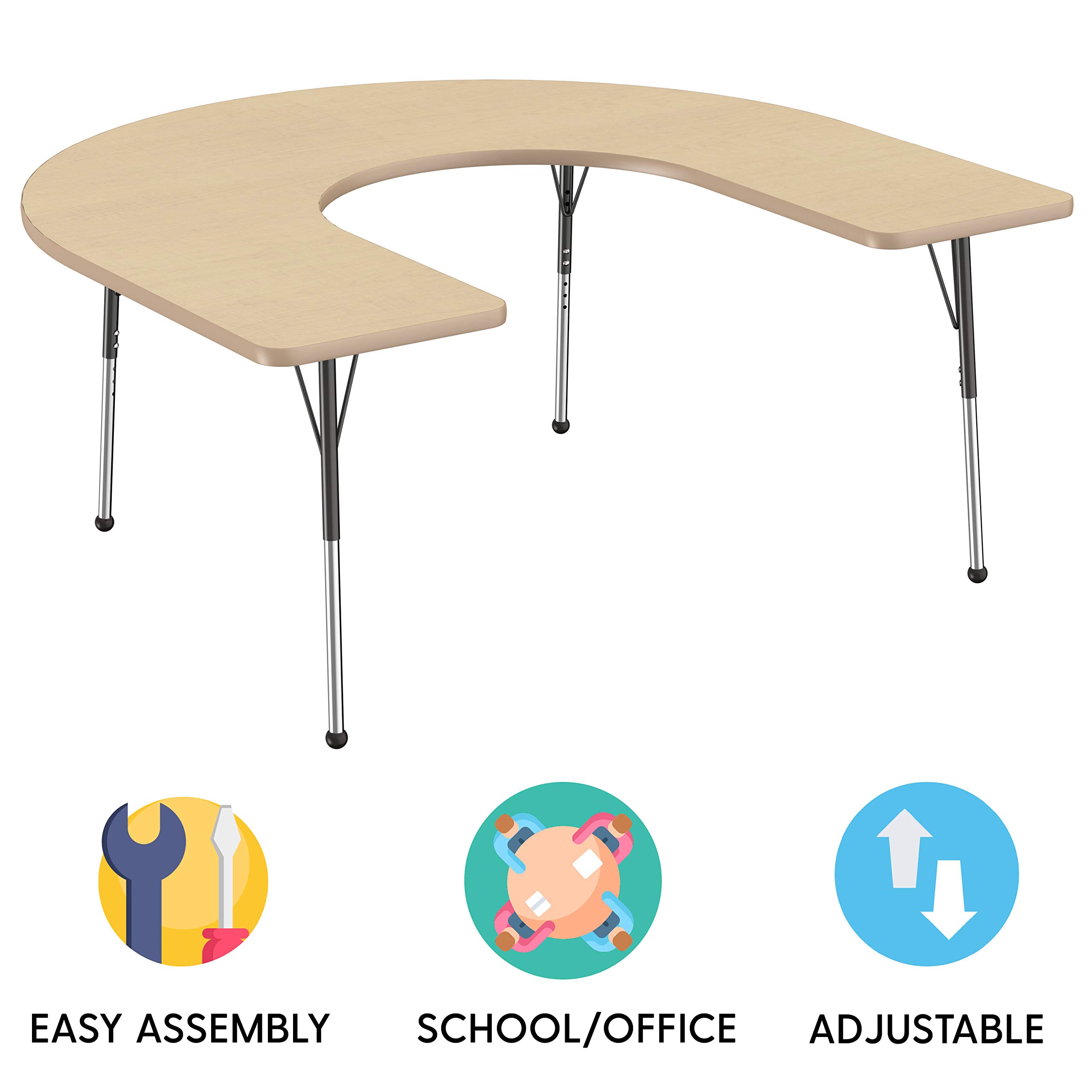 FDP Horseshoe Activity School and Office Table (60 x 66 inch), Standard Legs with Ball Glides for Collaborative Seating Environments, Adjustable