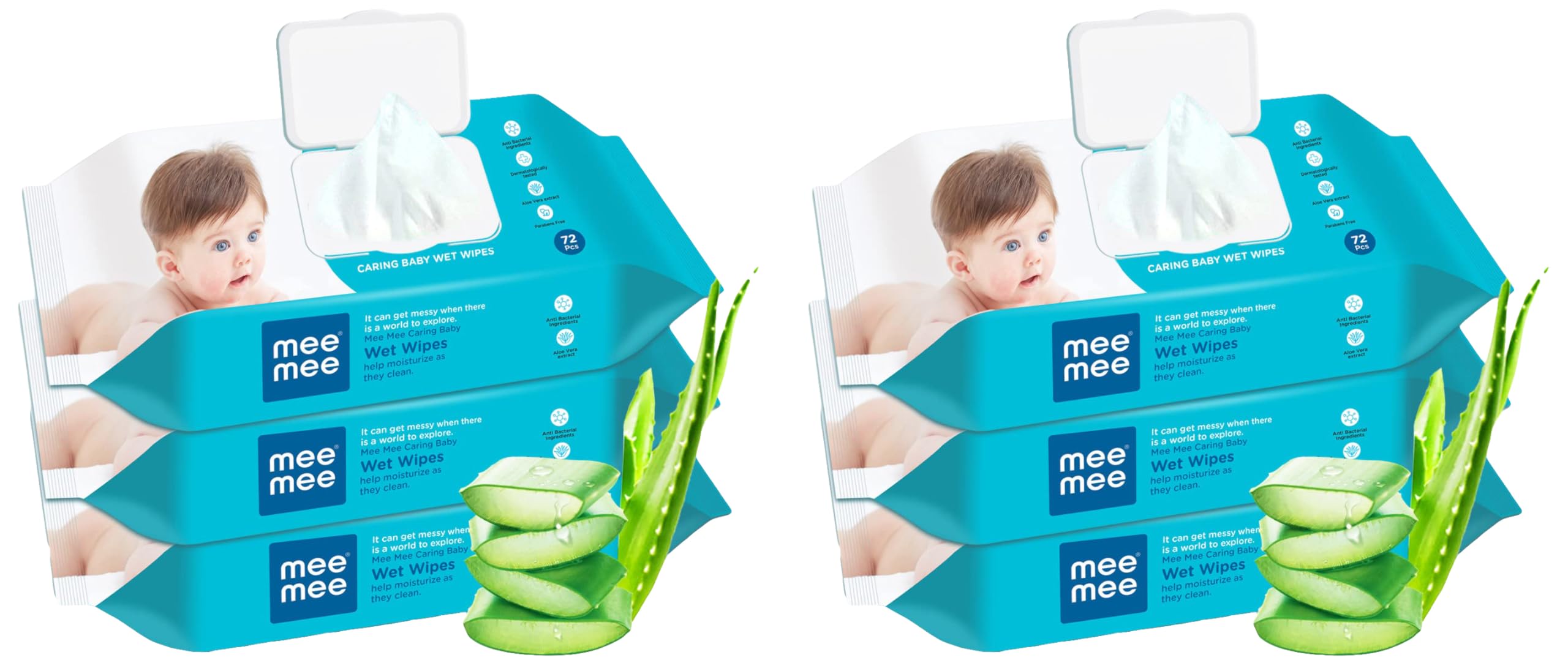 Mee Mee Caring Baby Wet Wipes with lid, 72 Pcs (Aloe Vera, Pack of 6) (B0CBKF5VPH) Amazon Price History, Amazon Price Tracker