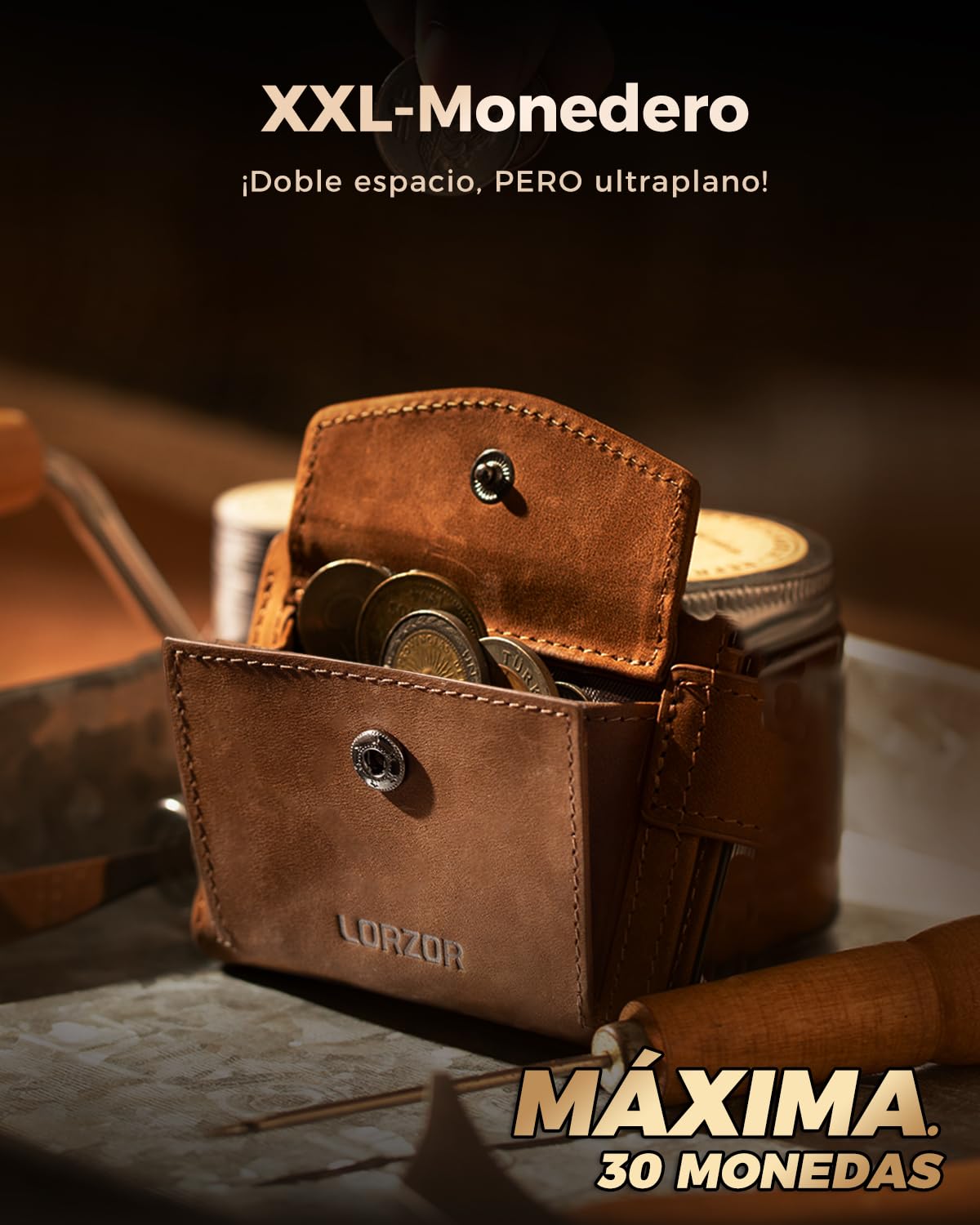 LORZOR Cartera Tarjetero Hombre con Monedero XXL, Carteras para Hombre Pequeñas con Cierre Magnético, Billetera Piel con Bloqueo RFID, Wallet Pop-up, Capacidad para 10 Tarjetas