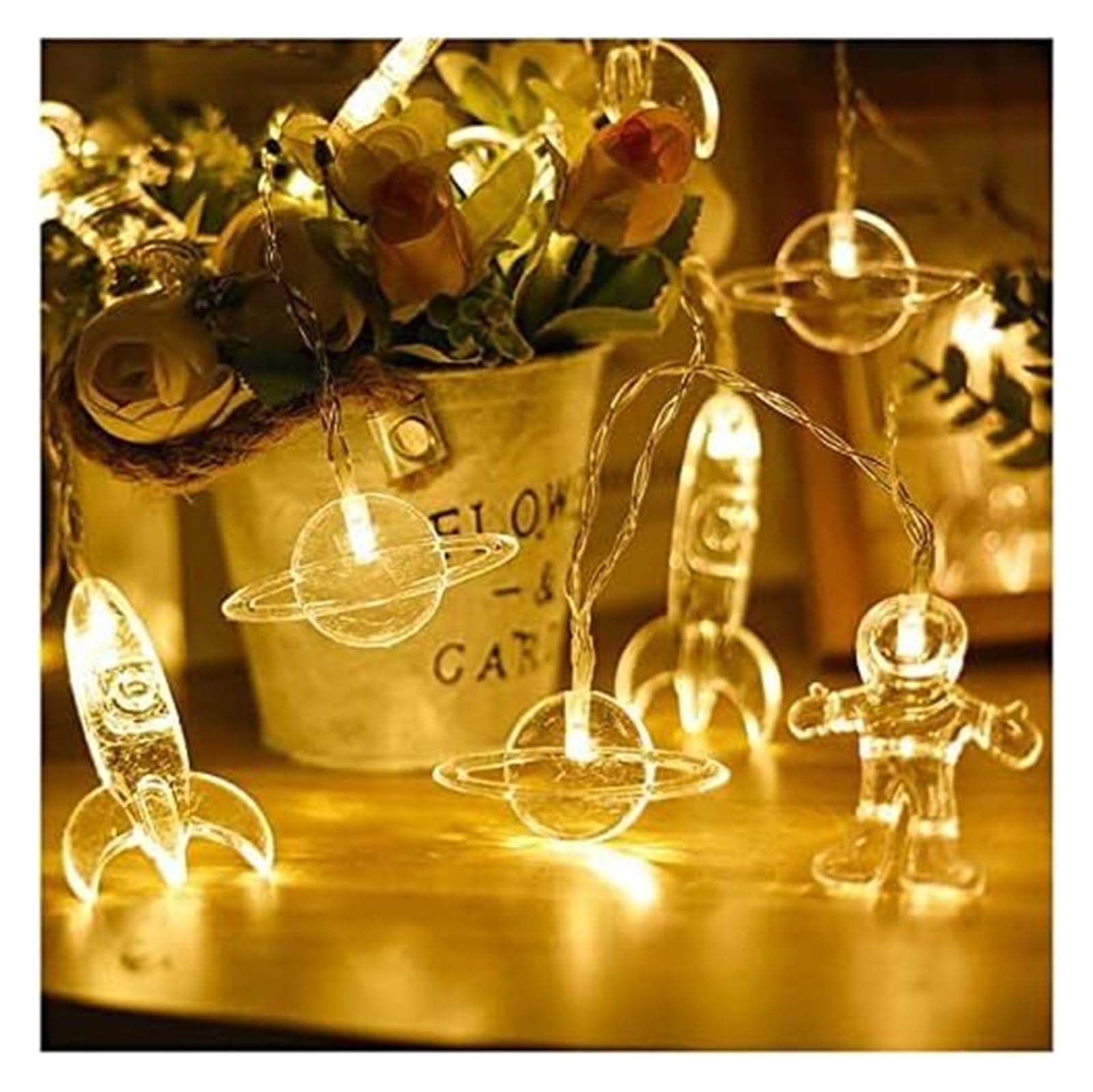 FBHFSUIEF Creative Astronaut Spaceship Rocket Light String|Battery Operated Children's Room Decor Lamp|Fairy Lights for Holid(Warm White,4.9FT(10LED))
