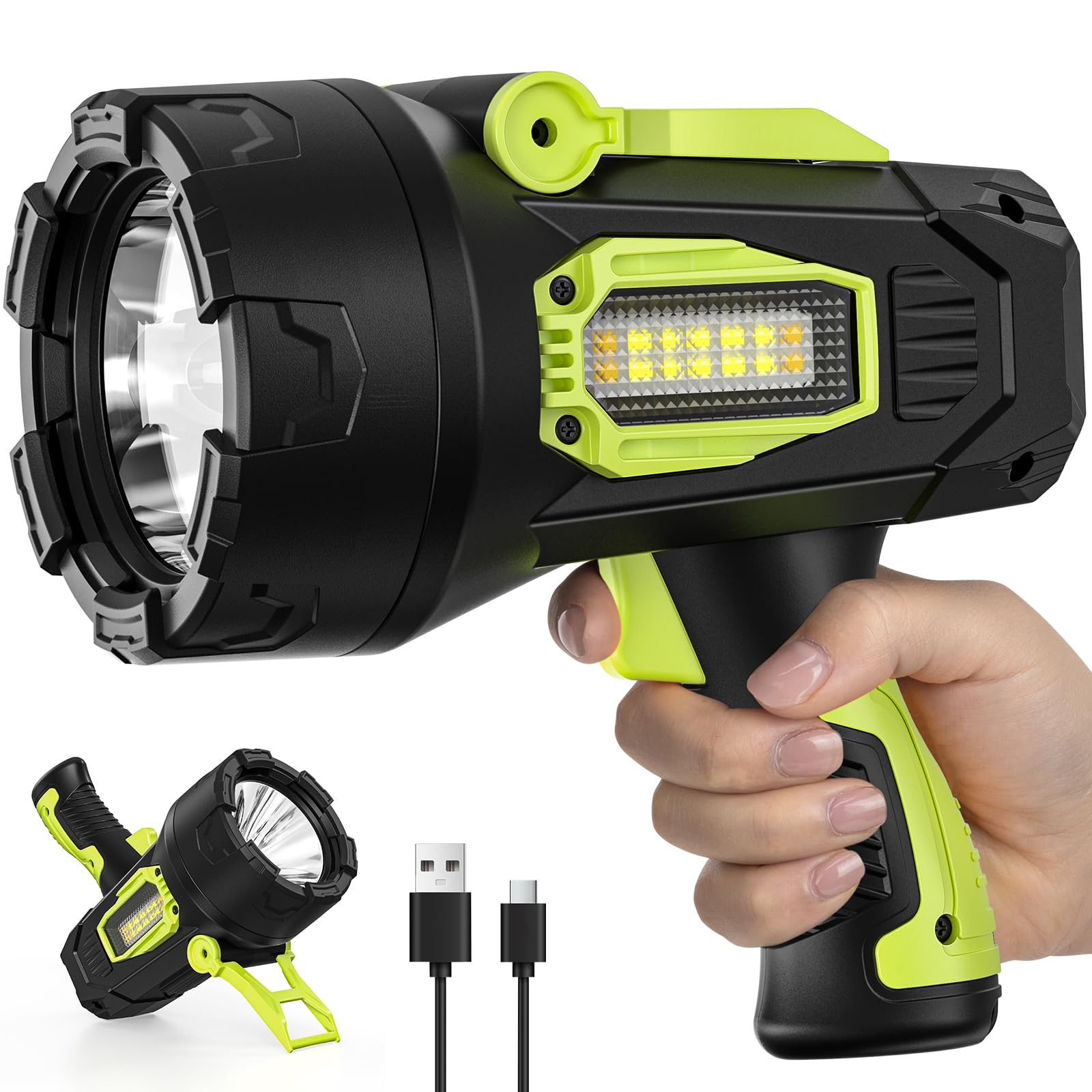 Vinderfine Rechargeable Spotlight, 99000 Lumens Super Bright Led Spotlights Flashlight with Cob Light, 10000ɱAh Spot Lights, Handheld Spotlight for