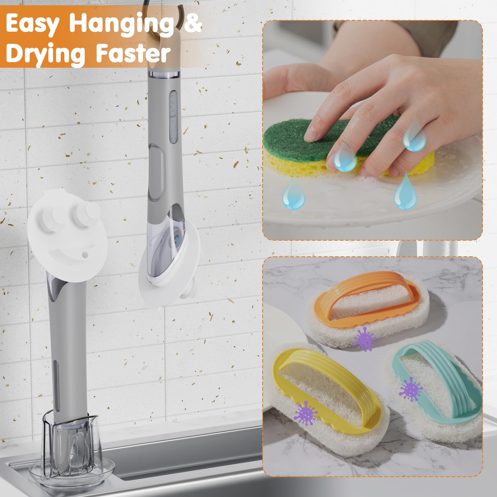 RIMAY Smile-Face Dish Wand Handle for Scrub Daddy Sponge - Soap Dispensing Cleaning Dishwand Scrub Handle Set with Holder (No Sponge Included) Product Image 6