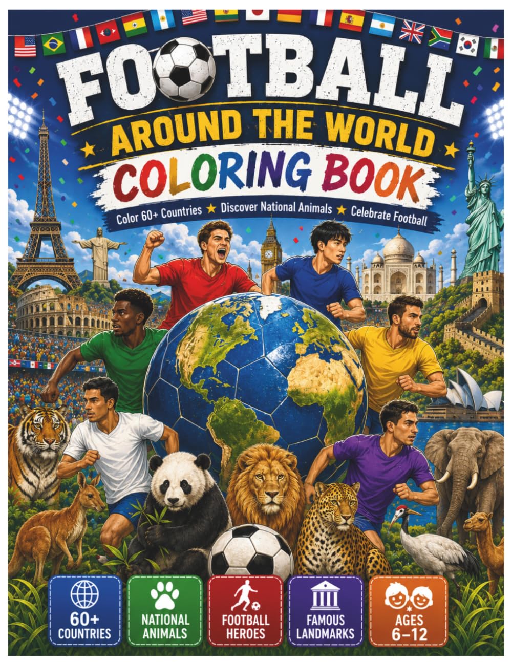 Football Around the World Coloring Book: Color 60+ Countries • Discover National Animals • Celebrate Football