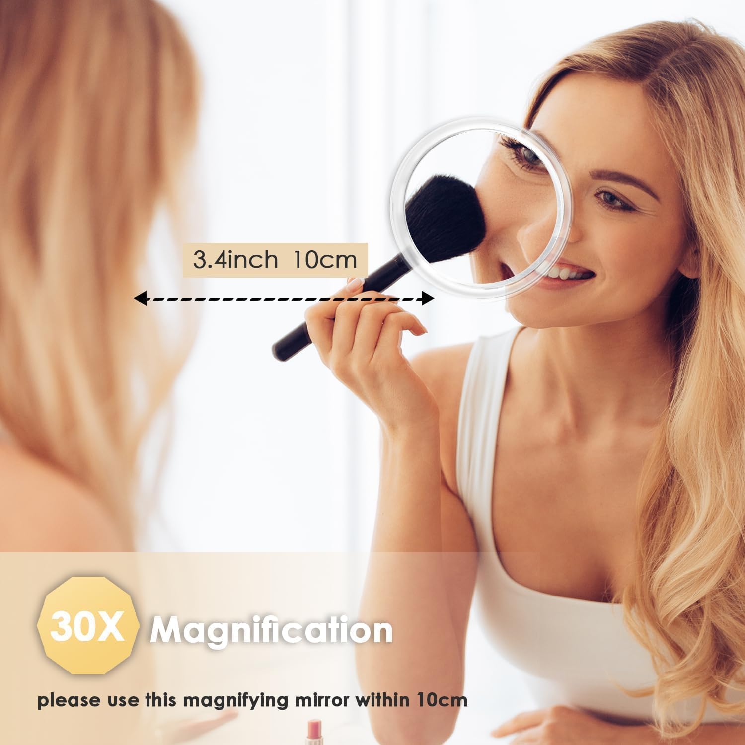 Auxmir Specchio Ingranditore 30X Alto con 3 Ventose, Specchio Trucco 15CM, Specchio Cosmetico Adatto per Trucco Precisa, Depilare Sopracciglia, Pinzare, Eliminare Punti Neri, Ideale per Casa e Viaggio
