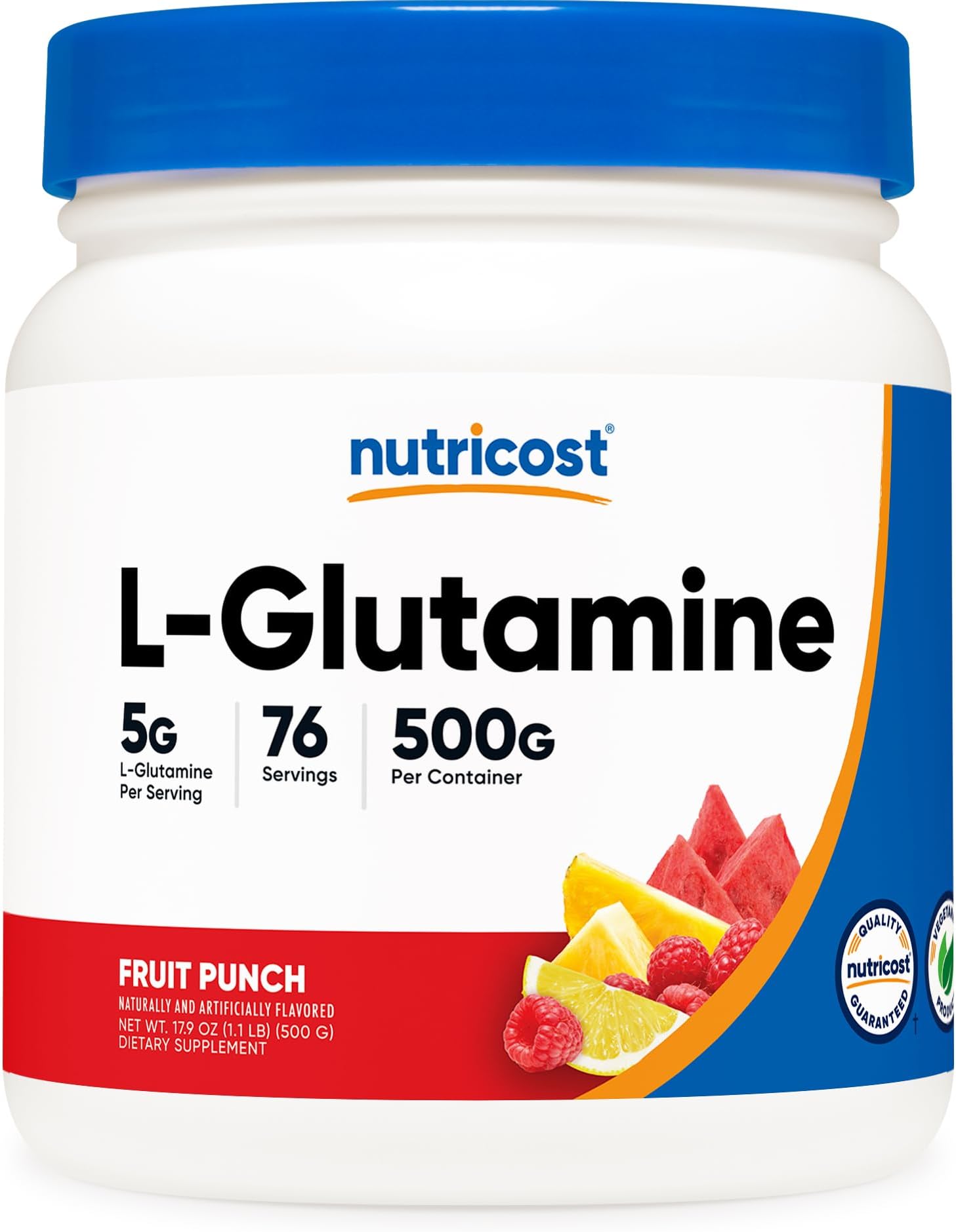 L-Glutamine Powder - Gluten Free & Non-GMO (500 g, Fruit Punch)