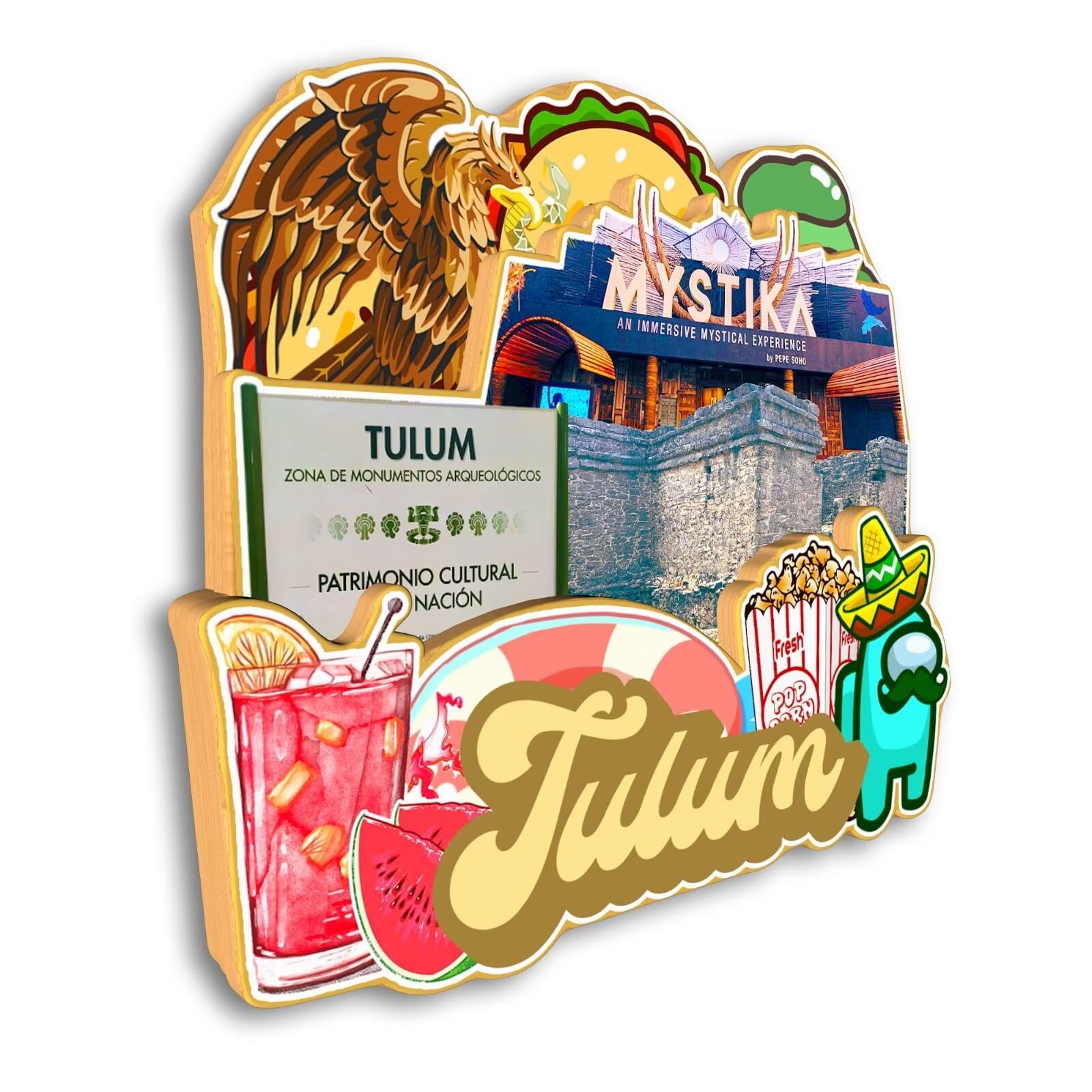 Imán De Nevera Tulum México | Recuerdo De Viaje Decorativo En MDF 1.2 Cm | Aprox. 7.6x10.2 Cm