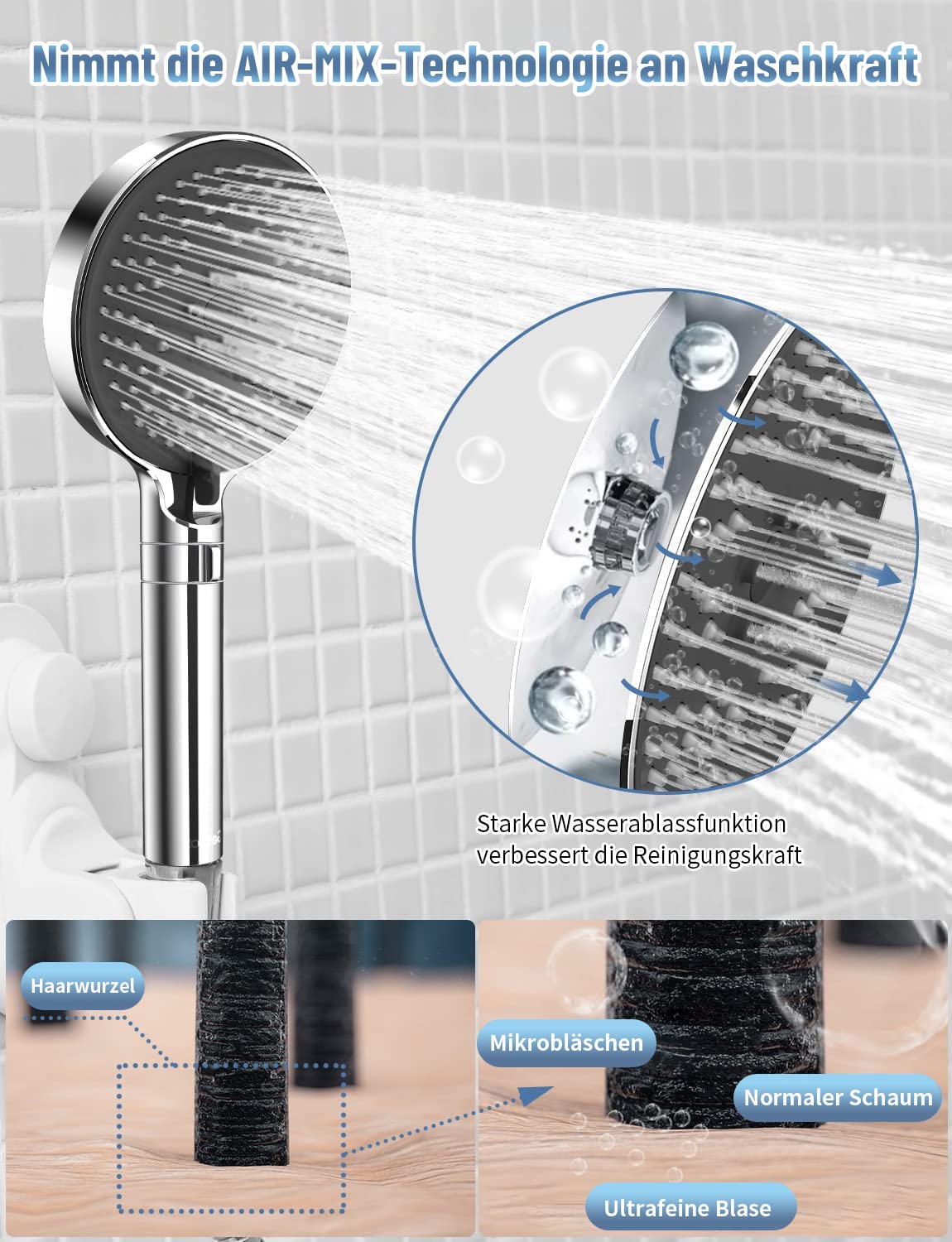 Sagetta Duschkopf Mit Handbrause Combo – Chrom, 20,3 Cm Regenfall, Verstellbarer Arm, 3-Wege-Ventil