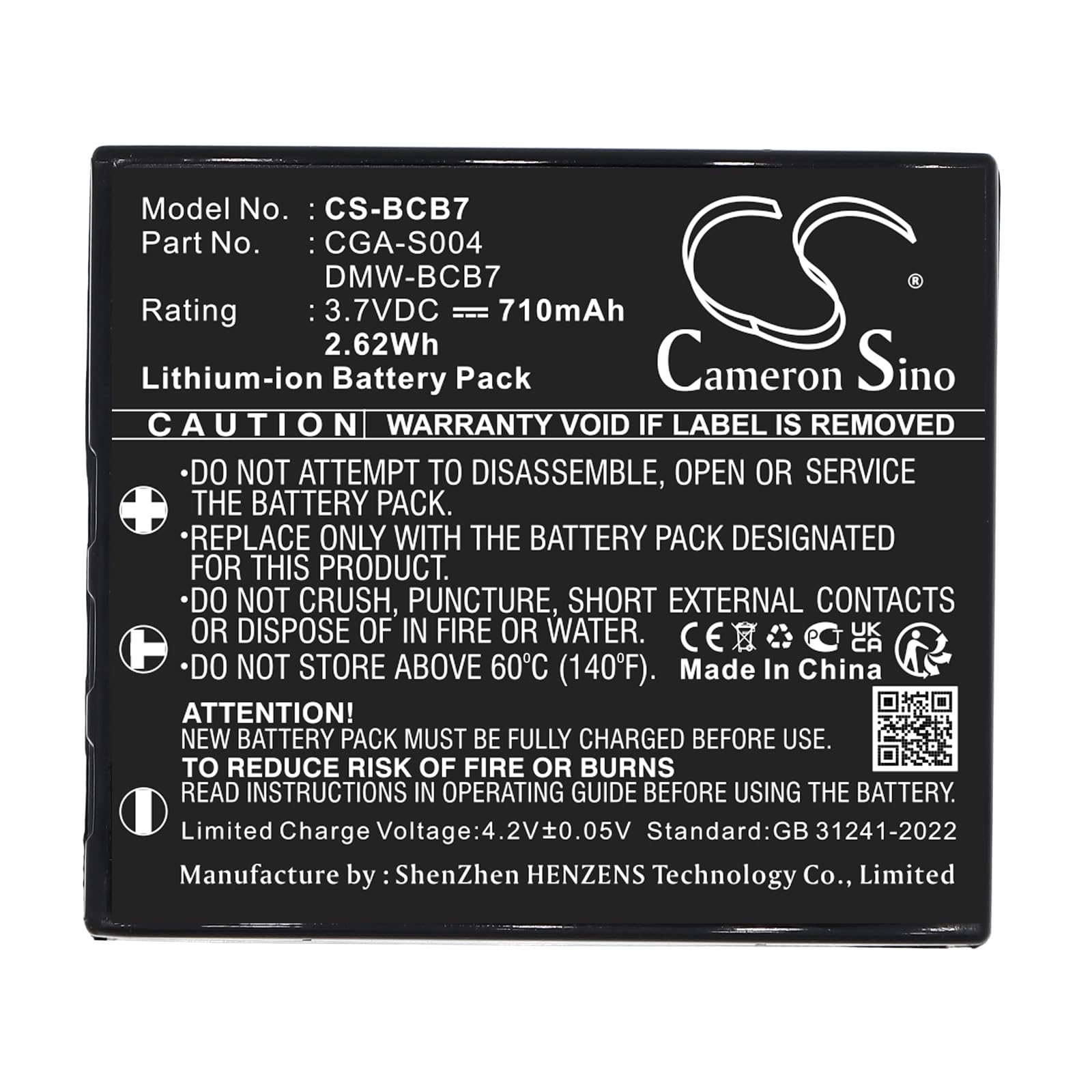 Batteria Compatibile Per Panasonic DMC-FX7, DMC-FX2 - 3.7V 710mAh Li-ion, Sostituisce CGA-S004 E DMW-BCB7 - 3