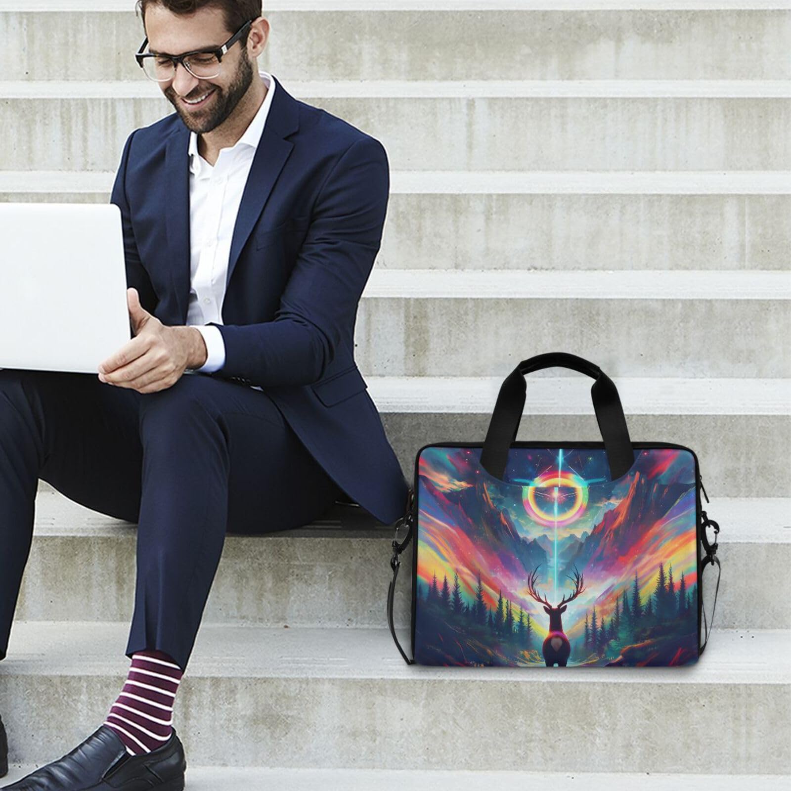 ALAZA Borsa per laptop da 16 15,6 pollici leopardato blu fulmine, borsa per laptop per donne uomini studenti lavoro, borsa a tracolla da viaggio messenger tote case maniche