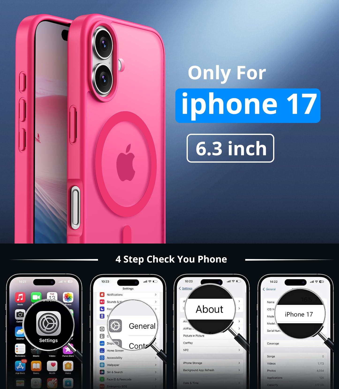 Vansdon Cover Magnetica per iPhone 17 con 1 Pezzi Vetro Temperato, Compatibile con Magsafe, Protezione anticaduta di livello militare, Custodia Traslucida Opaca Sottile Antiurto-Rosa shocking