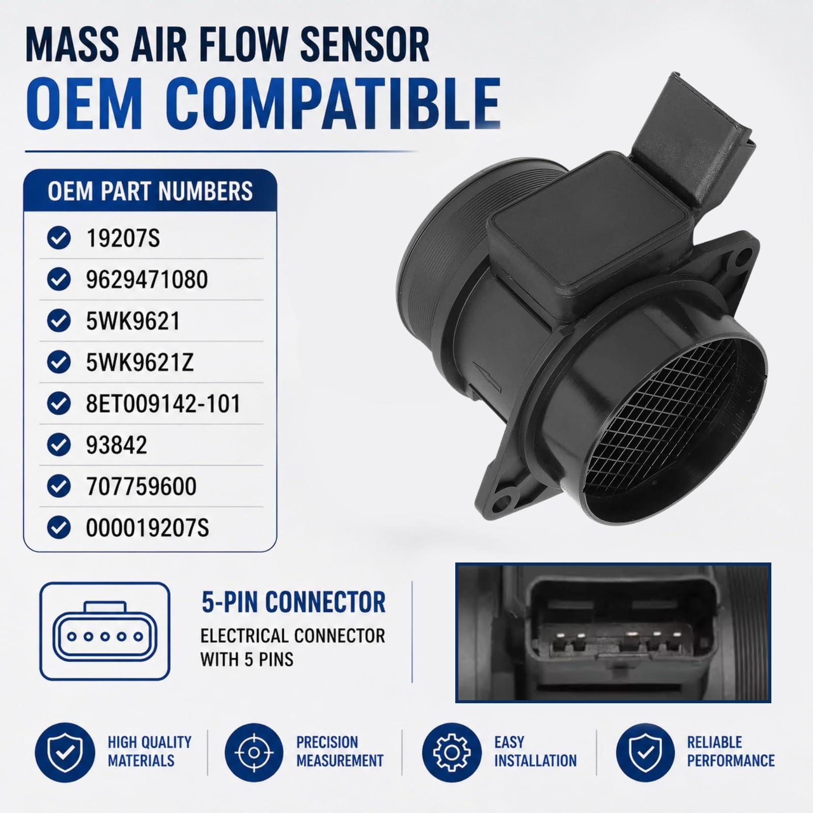 Twowinds - Caudalímetro 5WK9621 Compatible con Citroën Berlingo Jumpy Xantia Xsara C5; Peugeot 306 307 406 806 Partner Expert; Fiat Scudo Ulysse - Sensor Flujo Masa Aire MAF (conector ovalado 5 pines)