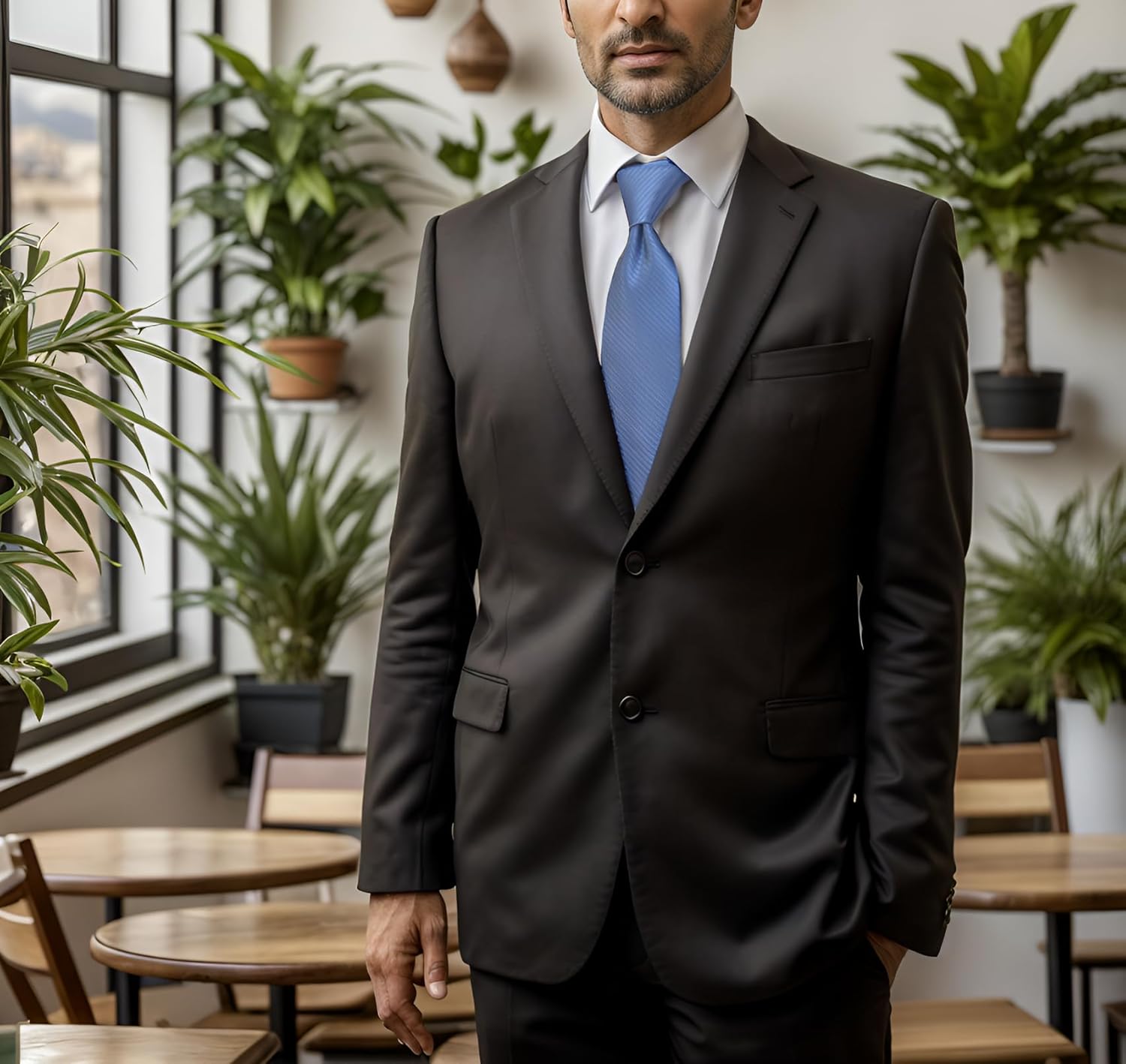 S&W SHLAX&WING Tie for Men Steel Blue Neckties Solid Color Classic Size Necktie - Image 6