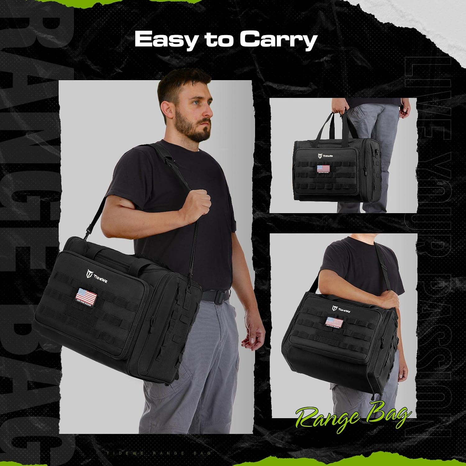 TIDEWE Tactical Range Bag for Gun & Ammo With 2 Pistol Case, Range Bag for Handgun with Removable Divider