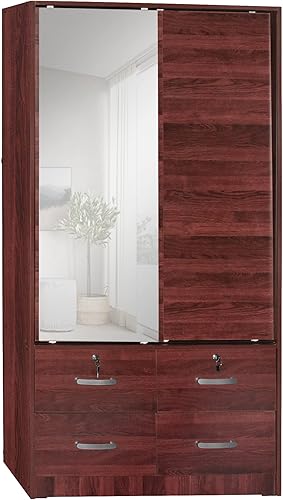 Better Home Products Armario de puerta corrediza doble Sarah con espejo en caoba