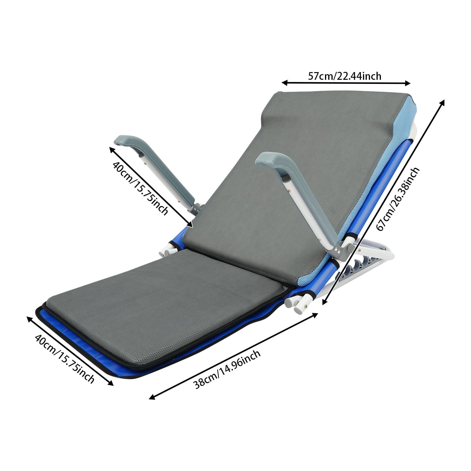 Respaldo ajustable en altura para cama, 5 niveles de inclinación (20°-75°), soporte plegable para cama de hasta 90 kg, con reposacabezas y red transpirable, incluye venda para los ojos