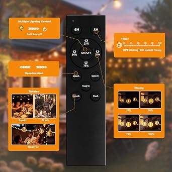 Outdoor String Lights, 60(50+10) FT/18m 25+2 LED G40 Bulbs Garden Lights Mains Powered with Remote Control Dimmable Timer, Waterproof Festoon Light for Balcony Gazebo Patio Pergola [Energy Class F]