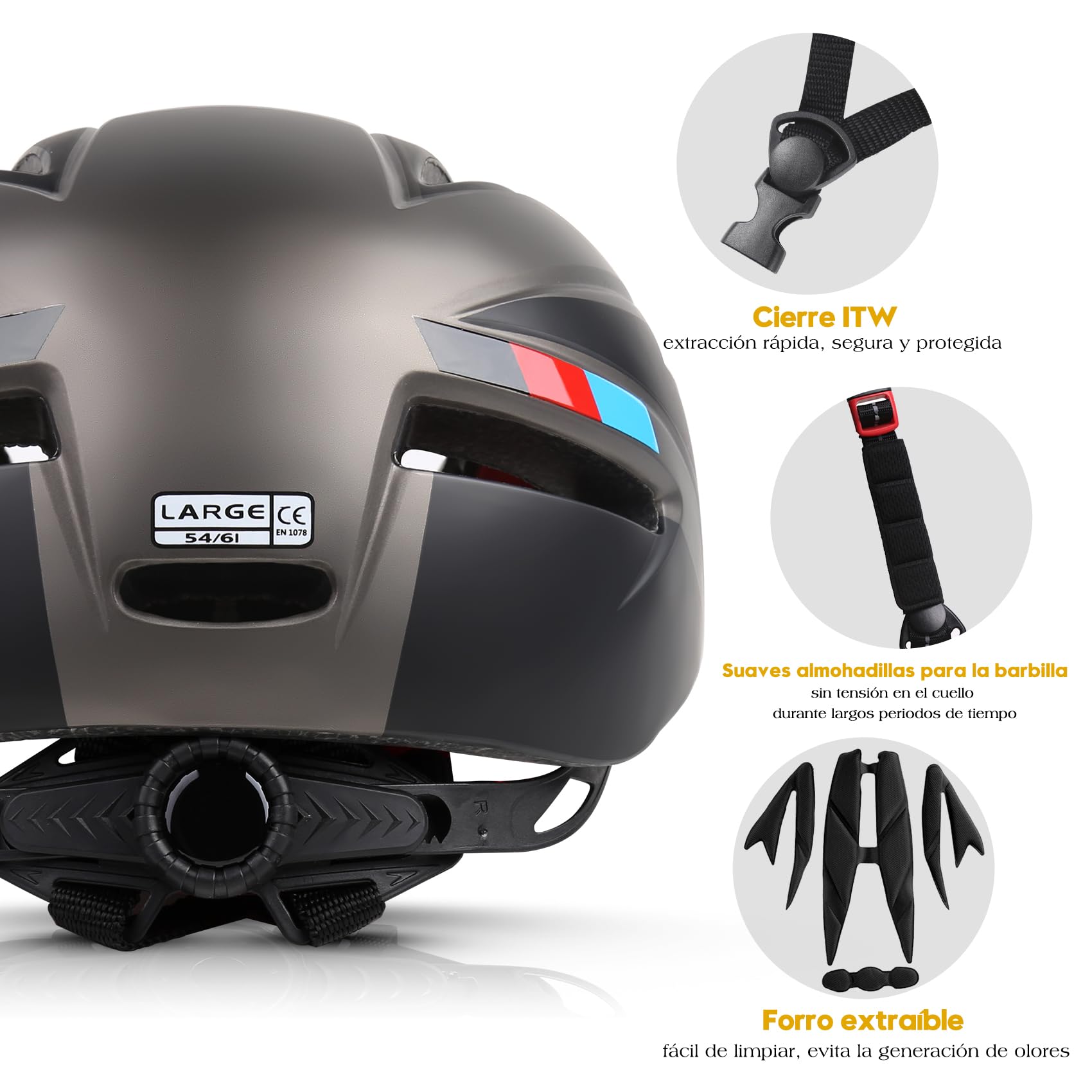 KINGLEAD Casco Bici Hombre Mujer, Casco MTB con Visera Magnética Extraíble, Bicicleta Ultraligero Transpirable Ajustable para Adultos