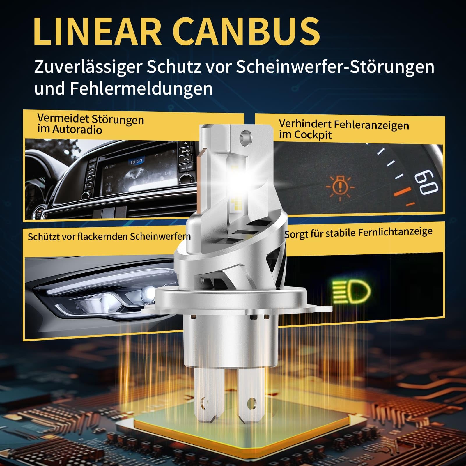 H4 Halogen Auto Lampe 12V 60W – Extra Helle H4 Scheinwerferlampe mit Zulassung & E-Prüfzeichen – 5500K Weißes Licht für maximale Sichtbarkeit bei Nacht – langlebige Birne, 2 Stück