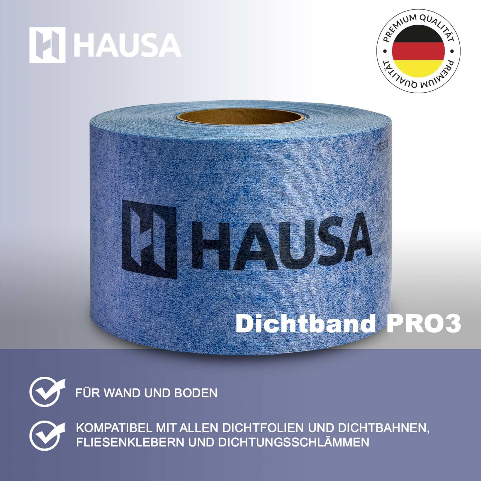Hausa PRO3 Nastro di tenuta per piastrelle, 120 mm di larghezza, impermeabile, per interni ed esterni, ambienti umidi, sanitari, bagno, doccia, terrazzi, balconi, 50 m