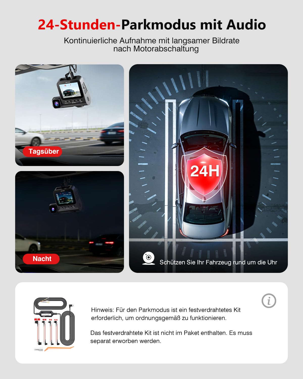 Dashcam Auto Vorne Hinten STARVIS 2 - dashcam 4K 3-Kanal Kamera, dashcam 360° Nachtsicht & HDR, 4K Front,1080P Innen & 1080P Hinten, WiFi 6 & GPS, 24h Parküberwachung mit G-Sensor, 64GB Karte