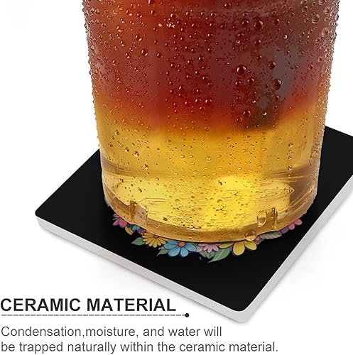 Miniatura 4 de Juego de posavasos con signo de paz para bebidas, tapete cuadrado absorbente de cerámica con base de corcho, 4 unidades