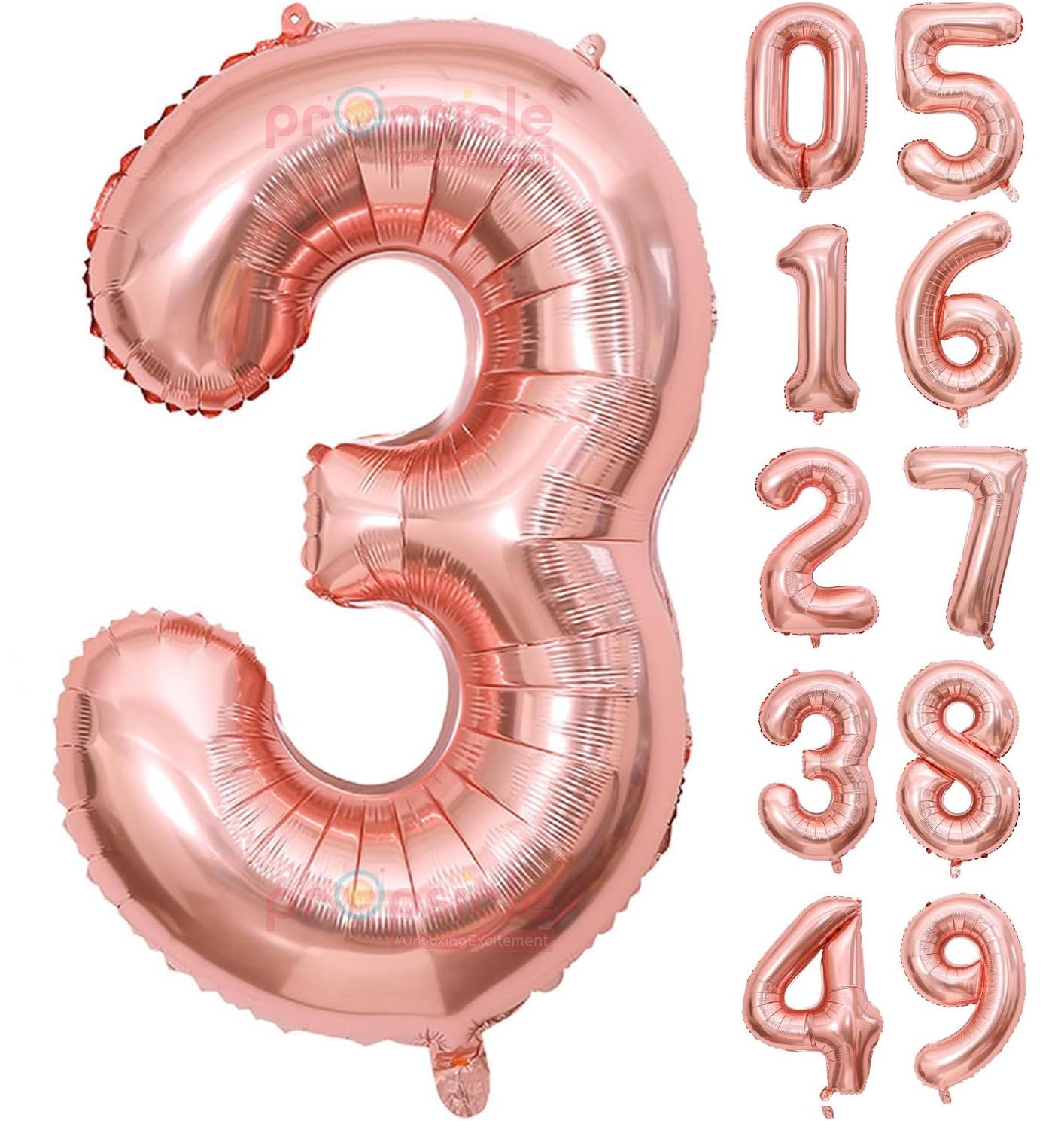 Propsicle 16 inch Number 3 Foil Balloon - Rose Gold Numeric Balloon for Birthday Decoration, Anniversary, Milestone - No. Three Balloon for Photos & Cake Table