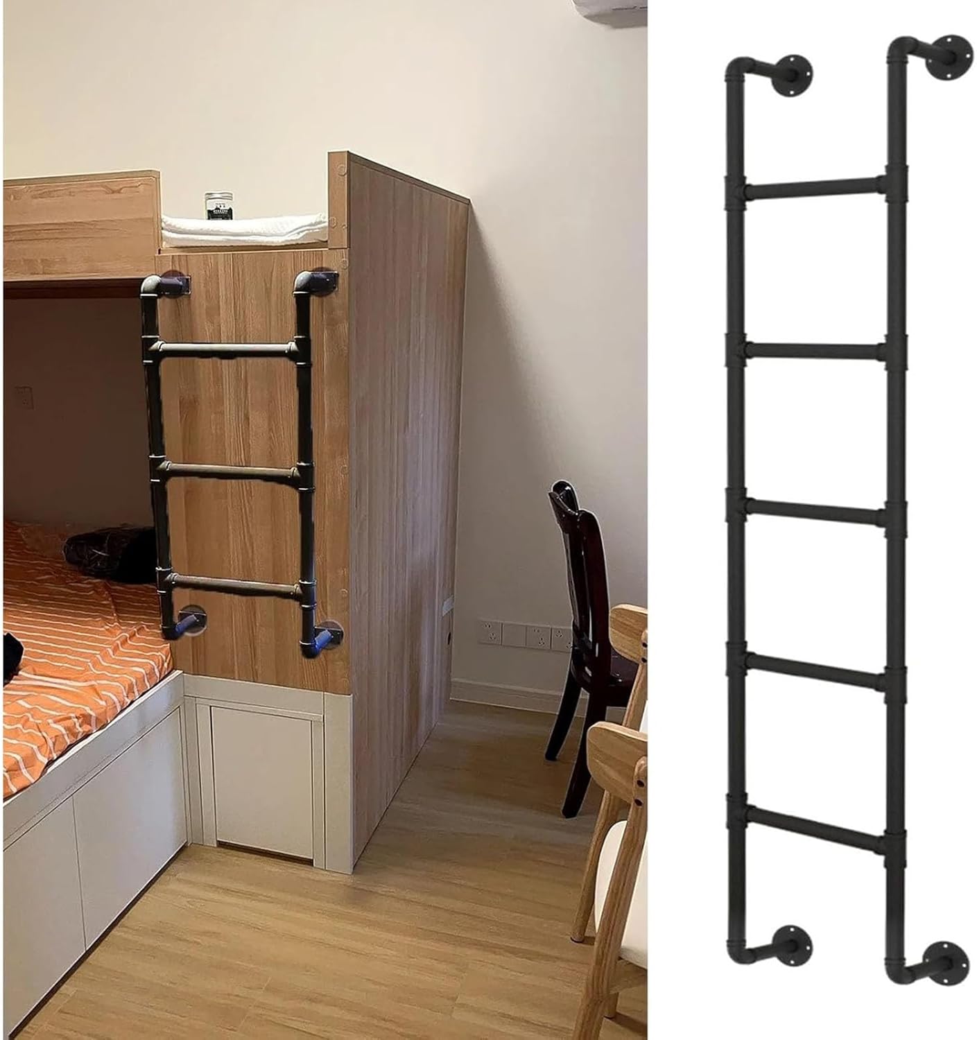 Metal Loft Bed Ladder Wall Mounted, Egress Ladder Basement, Loads 330lbs Capacity Wrought Iron Basement Ladder, Ladder for High Bed/Deck/RV/Apartments/Egress Window/Window Well (Si