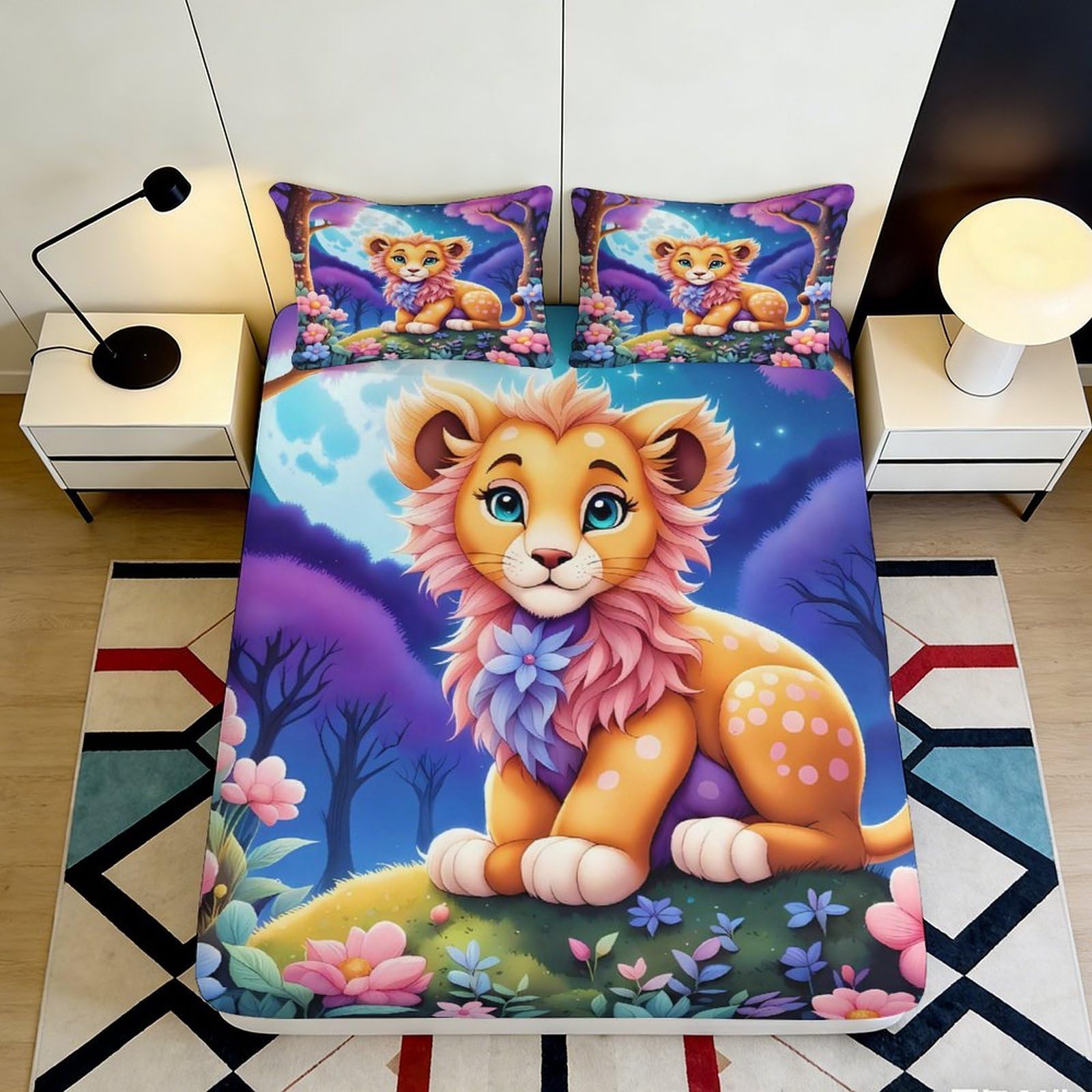 Jqzkxnhpbr Style-9 3D Printed Cute Lion Fitted Sheet Microfiber Soft Bedroom Decor Jungle Cartoon Mattress Cover For Home Guest Room 90X200x25cm