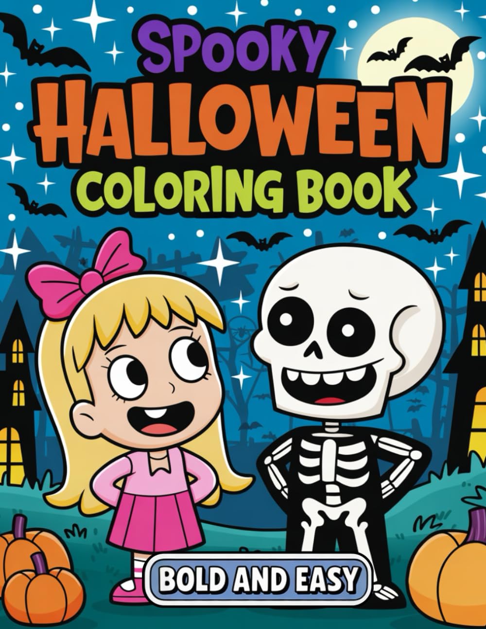 Spooky Halloween Coloring Book: 50 Jumbo Easy & Fun Coloring Pages for Kids - Cute And Bold Illustrations Of Various Creepy Creatures.