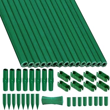 15Sets Garden Stakes Set 48PCS with Fiberglass Plant Stakes Sticks Supports and Accessories, DIY 4ft 5ft 6ft 7ft Tomato Stakes for Tomato,Vegetables, Pepper, Indoor Outdoor Spring Plants