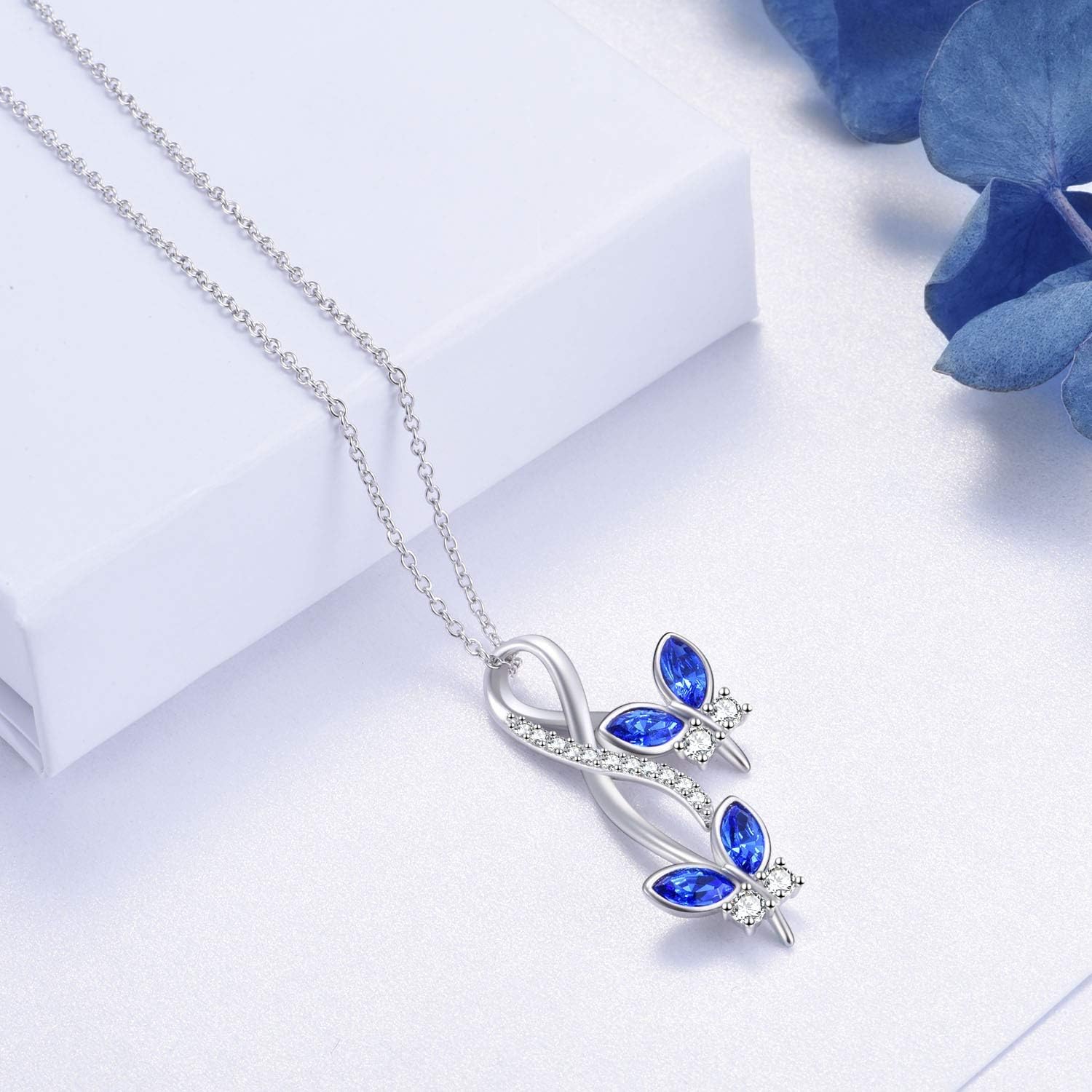 AOBOCO Sterling Silver Infinity Butterfly Necklace Embellished with Crystals from Austria, Anniversary Birthday Butterfly Gifts for Butterfly Lovers, Fine Butterfly Jewelry Gifts for Women - Image 3