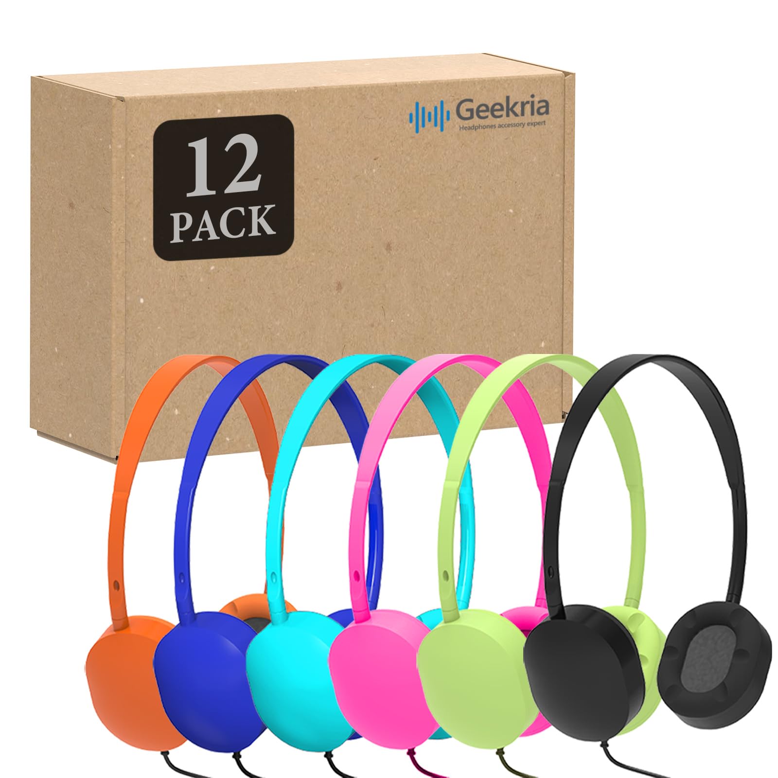 GEEKRIA Pack de 12 écouteurs filaires pour Classe – écouteurs Supra-Auriculaires Ajustables pour Enfants, écoles, bibliothèques, Laboratoire Informatique (Oval Earcups)