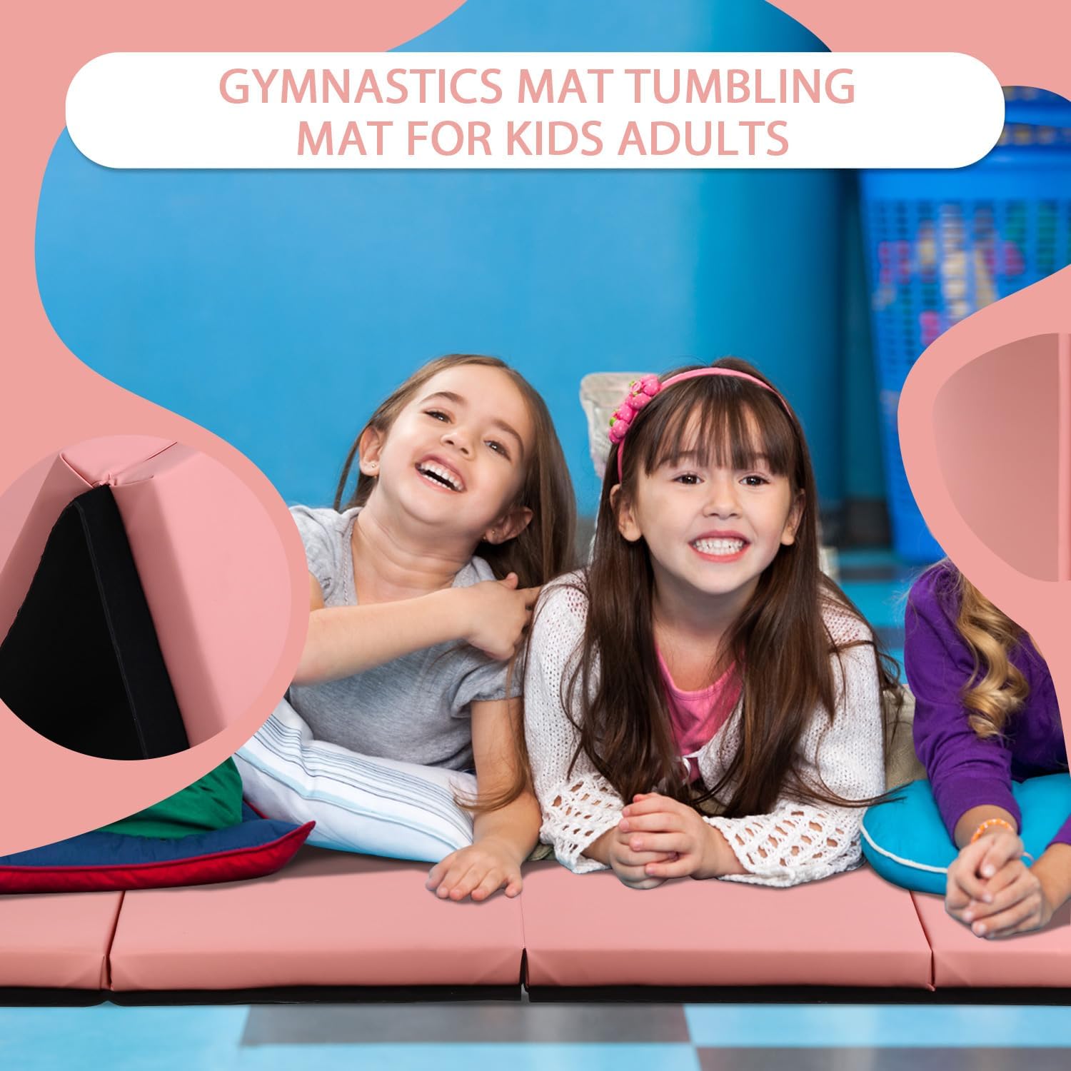 Gymnastics Mat for Tumbling, Folding Tumbling Mat Exercise Mat Gym Mat Tumbling Mats for Kids, Adults, PU Leather Yoga Mat with Carrying Handles