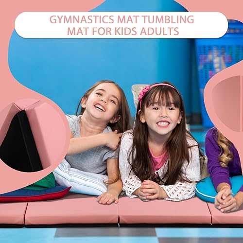 Vista 75 de Colchoneta de gimnasia para acrobacias, plegable, tapete de ejercicio para niños, adultos, tapete de yoga de piel sintética con asas de transporte