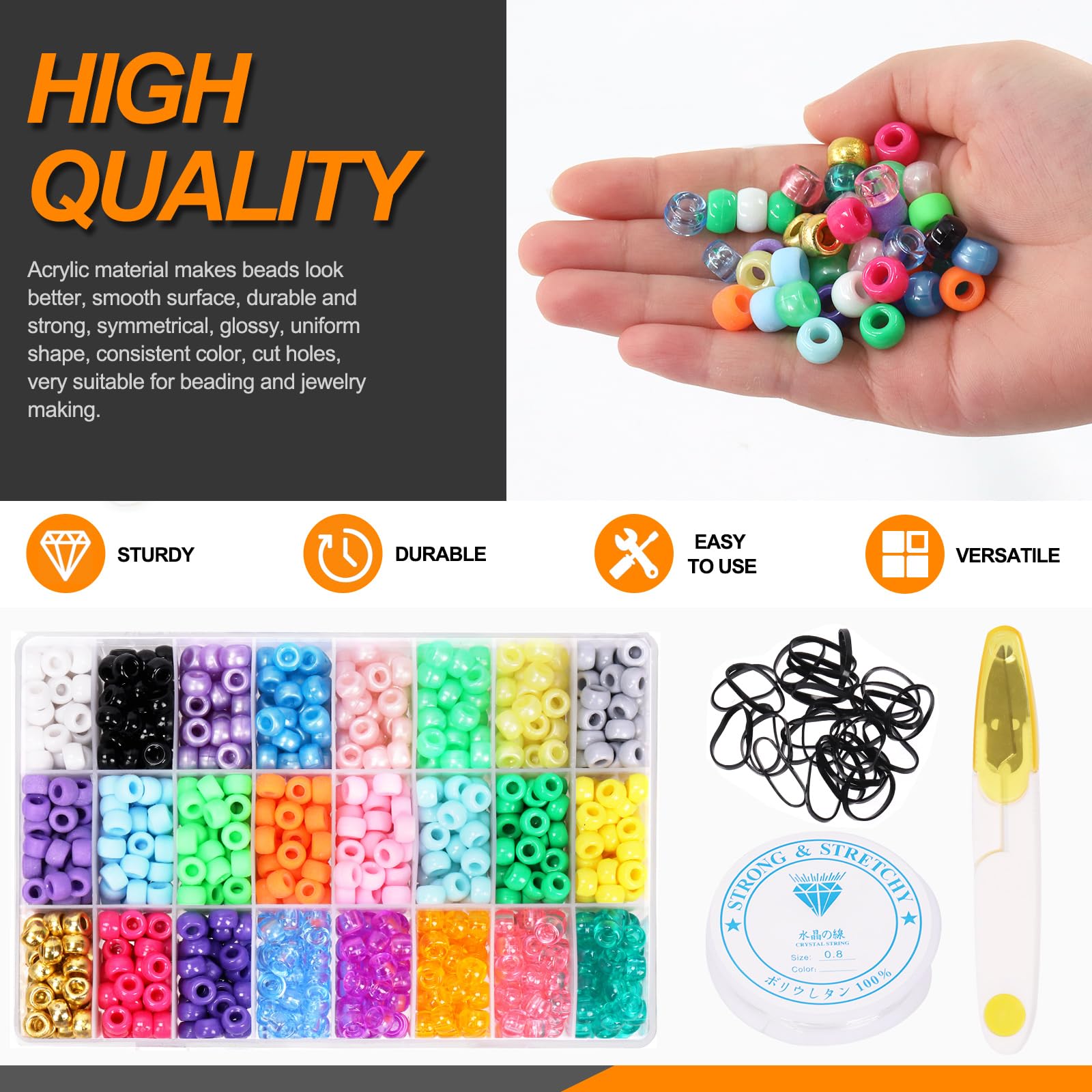 Rustark Kit Complet 1254 Perles Kandi Multicolores Pour Bracelets, Tresses Et Bijoux - 24 Couleurs