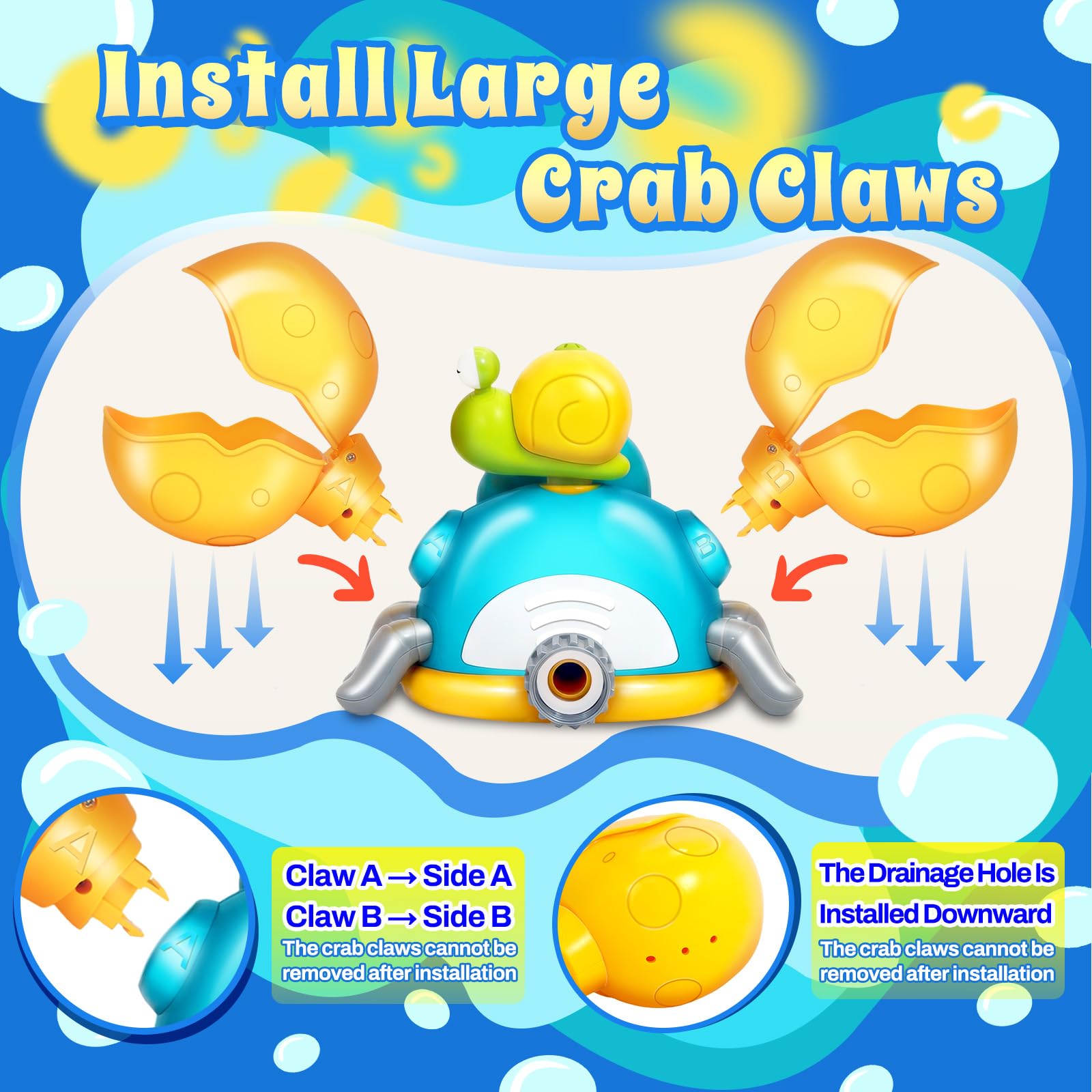 Jouet 3 en 1 pour enfants crabe arroseur, jeu de baseball avec lancer de sacs sable arroseur d'extérieur avec buses rotatives fixe au tuyau d'arrosage pour l'été dans jardin garçon ou fille 3-12 ans